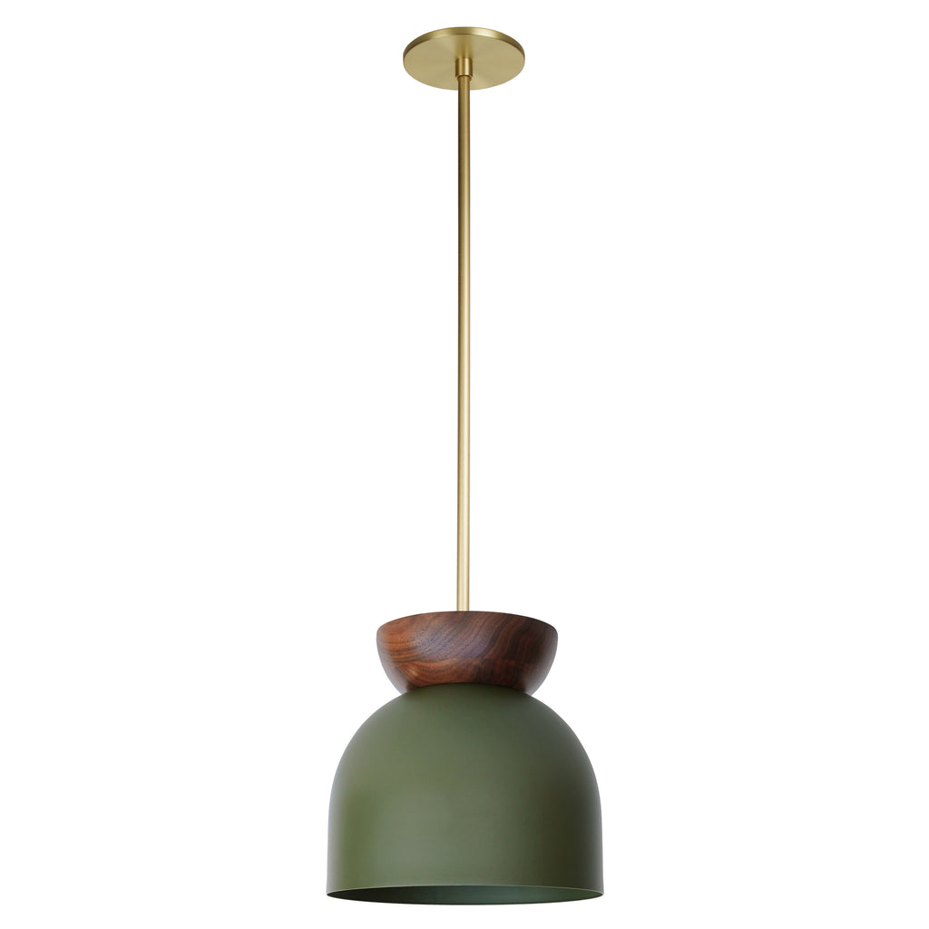 Amélie Luxe Wood 10" Pendant shown in Secret Garden Green with Walnut and Brass