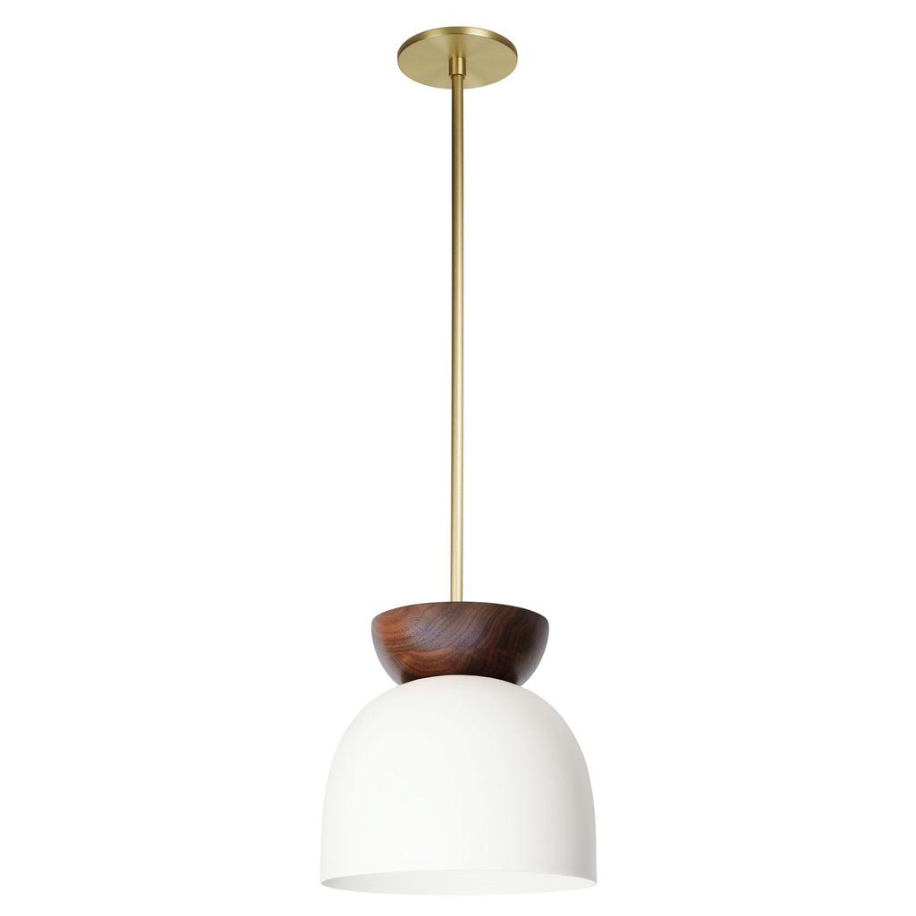 Amélie Luxe Wood 8" Pendant shown in White with Walnut and Brass.