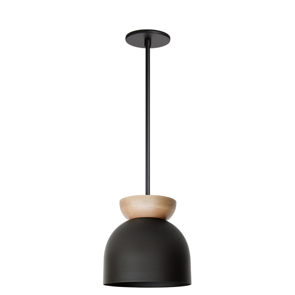 Amélie Luxe Wood 8" Pendant shown in Matte Black with Maple and Matte Black