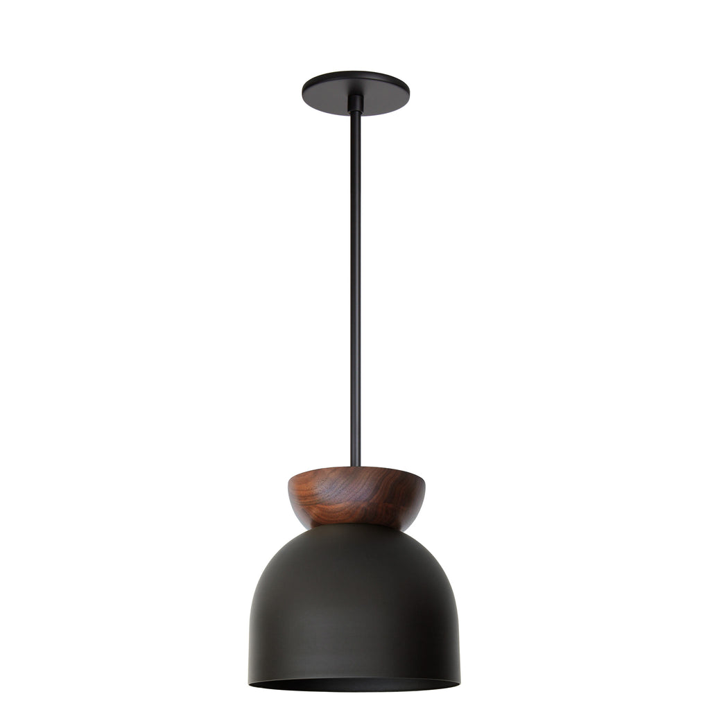 Amélie Luxe Wood 8" Pendant shown in Matte Black with Walnut and Matte Black