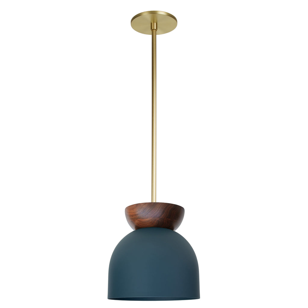 Amélie Luxe Wood 8" Pendant shown in Ocean Blue with Walnut and Brass