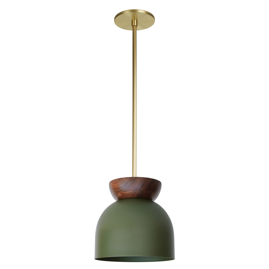 Amélie Luxe Wood 8" Pendant shown in Garden Green with Walnut and Brass