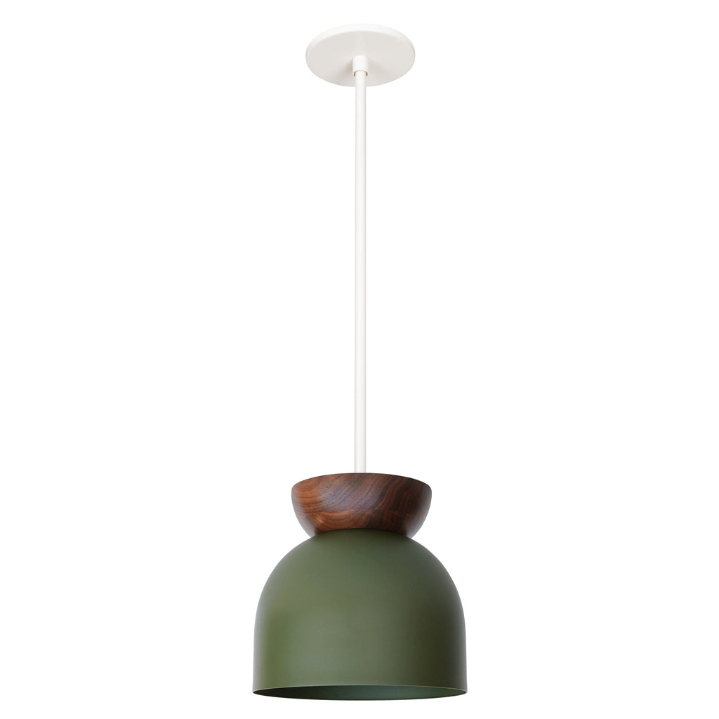 Amélie Luxe Wood 8" Pendant shown in Garden Green with Walnut and White