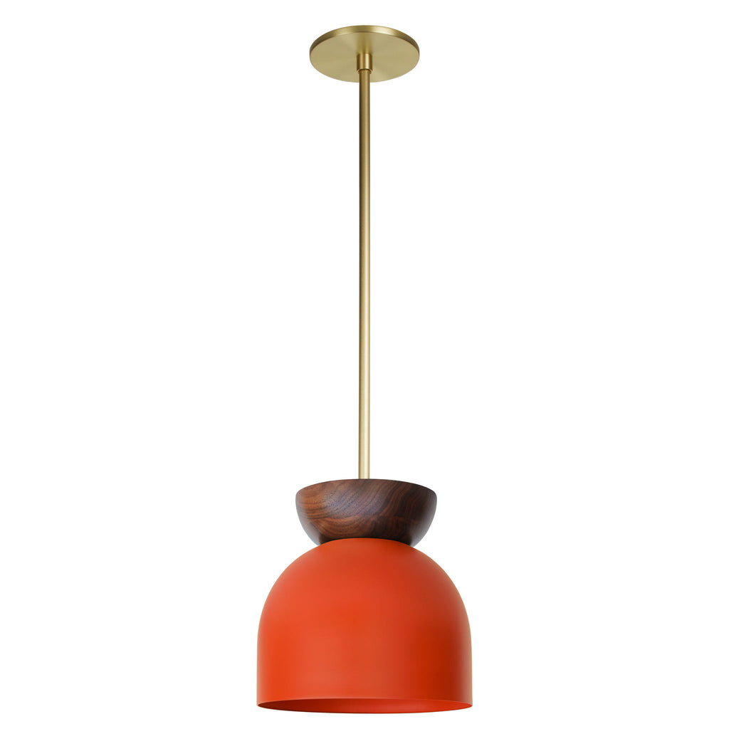 Amélie Luxe Wood 8" Pendant shown in Persimmon with Walnut and Brass