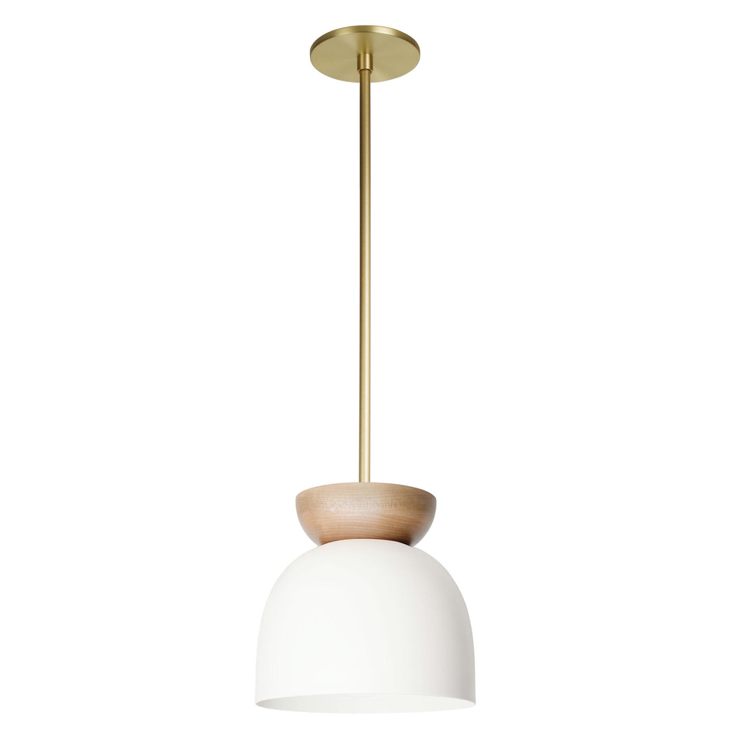 Amélie Luxe Wood 8" Pendant shown in White with Maple and Brass