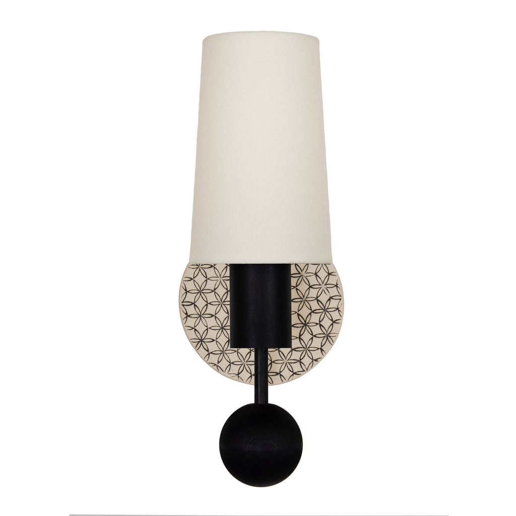 Amherst (Black Stained) Sconce with a Natural Black & Cream Quilted Ceramic Canopy