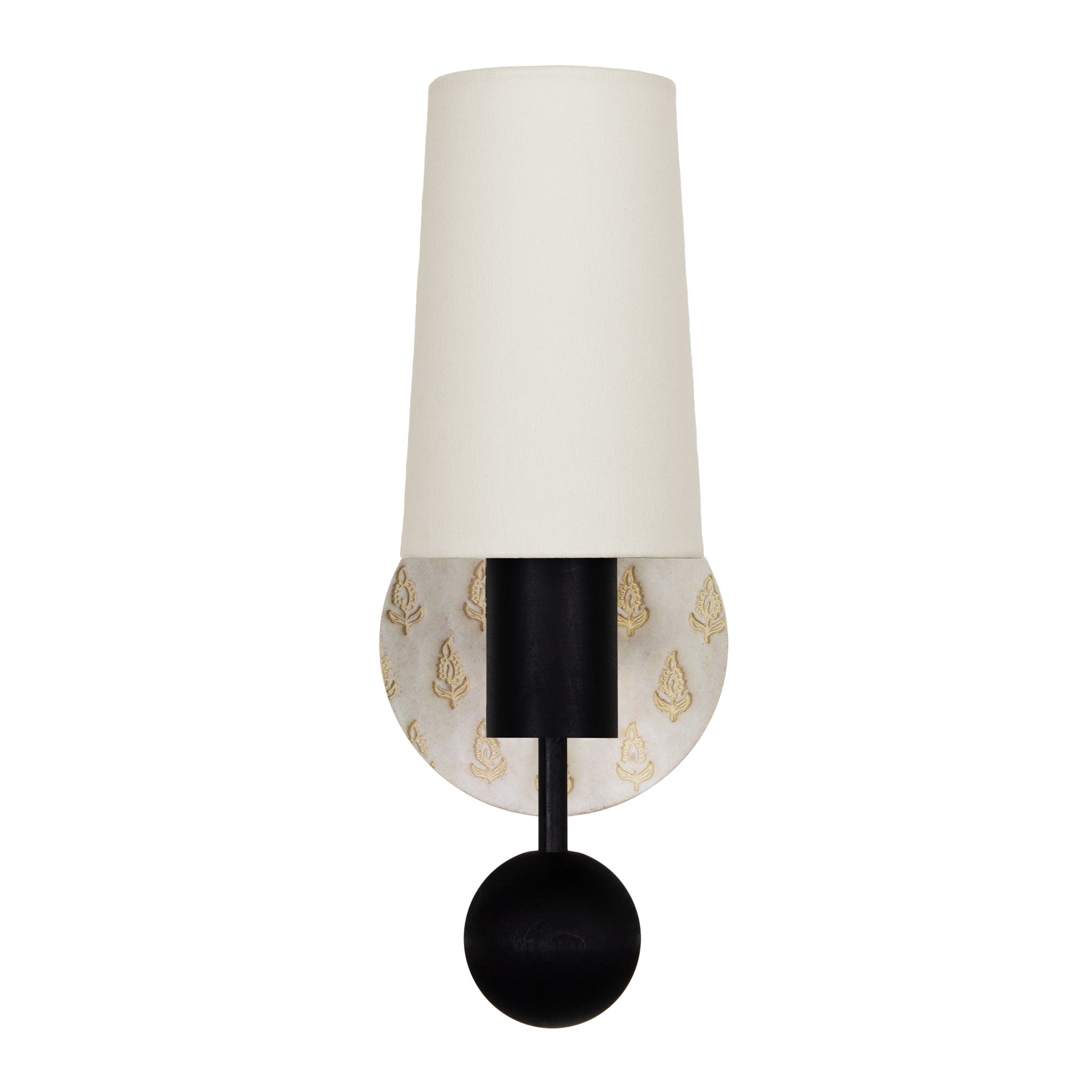 Amherst sconce shown in Black Stained with Natural White and Cream Floral ceramic