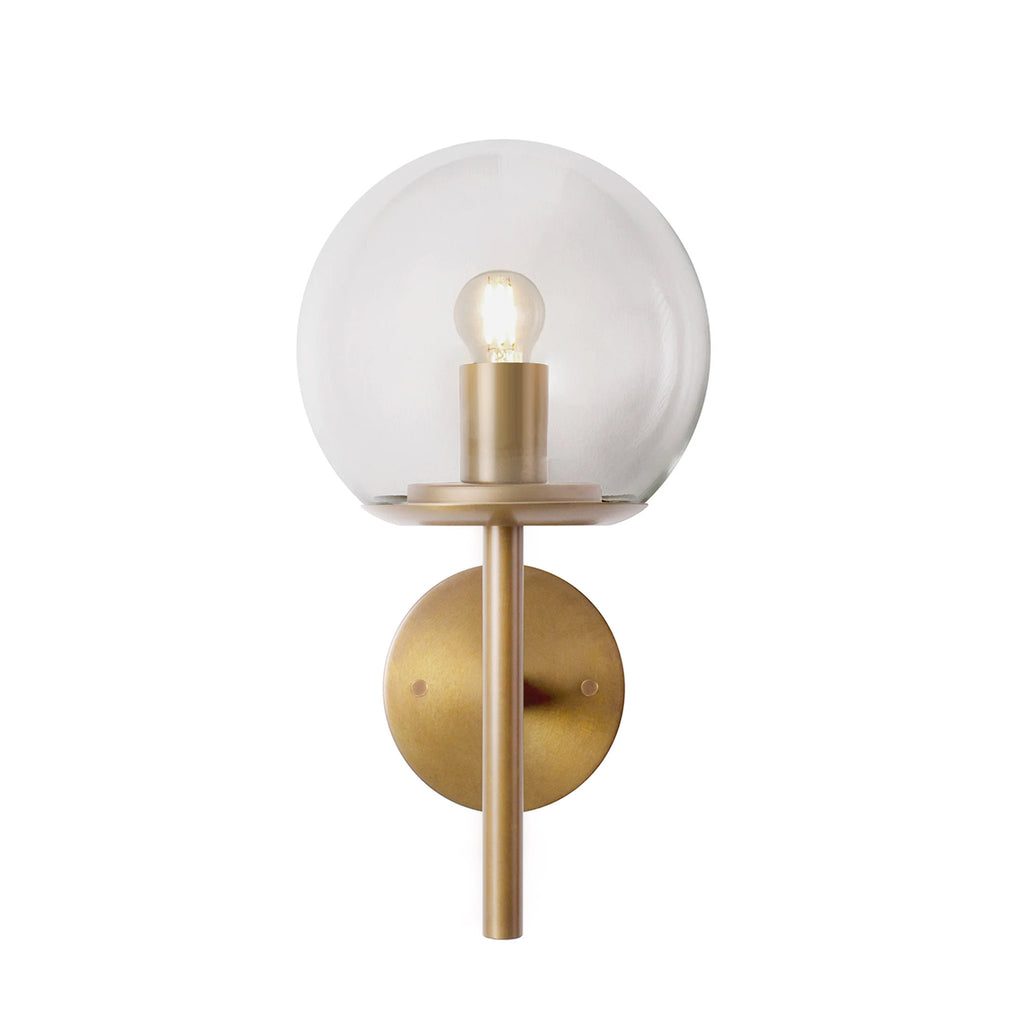 Athena 8" shown in Heirloom Brass with a Clear 8" globe