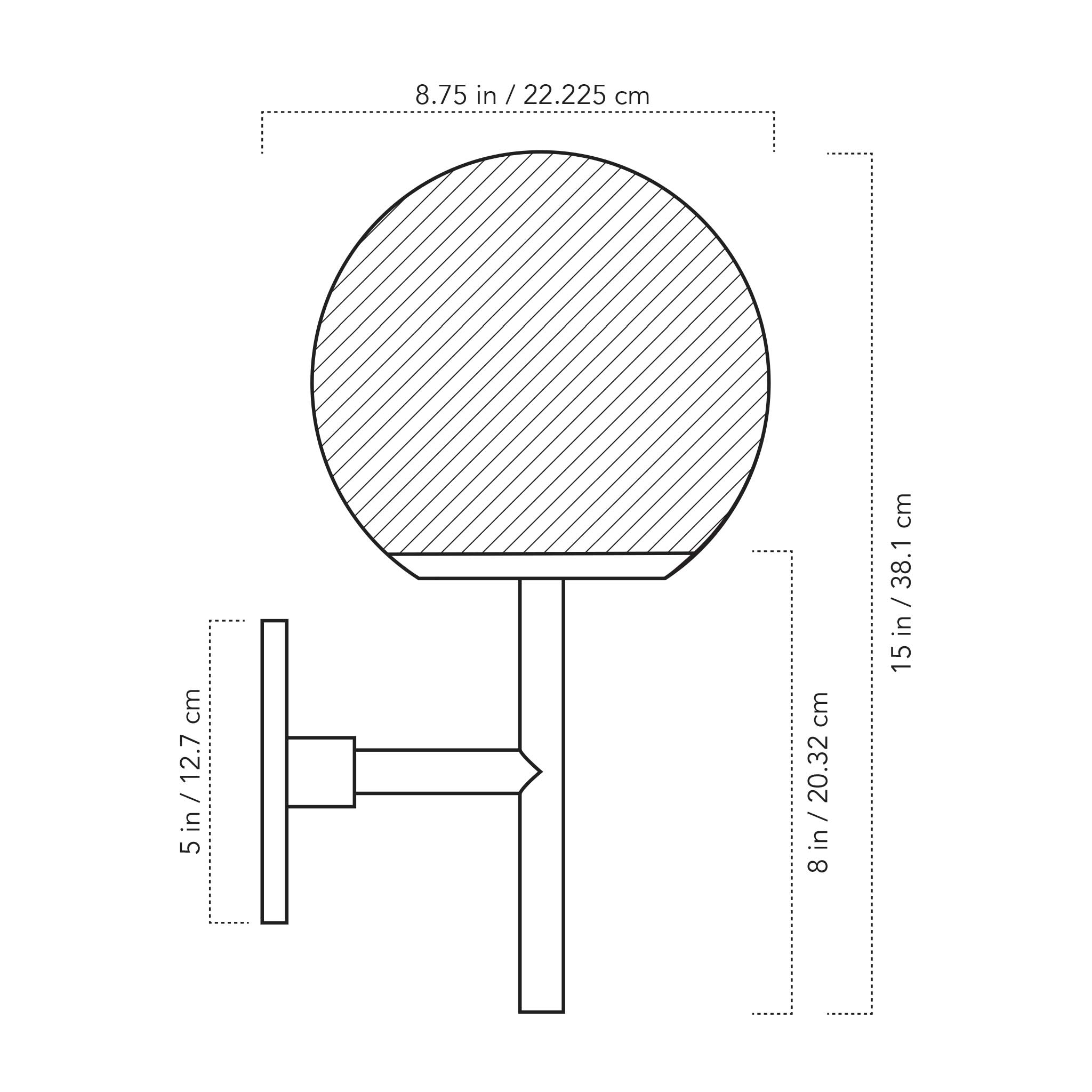 A Technical Drawing Of The Athena Wall Sconce With 8" Globe