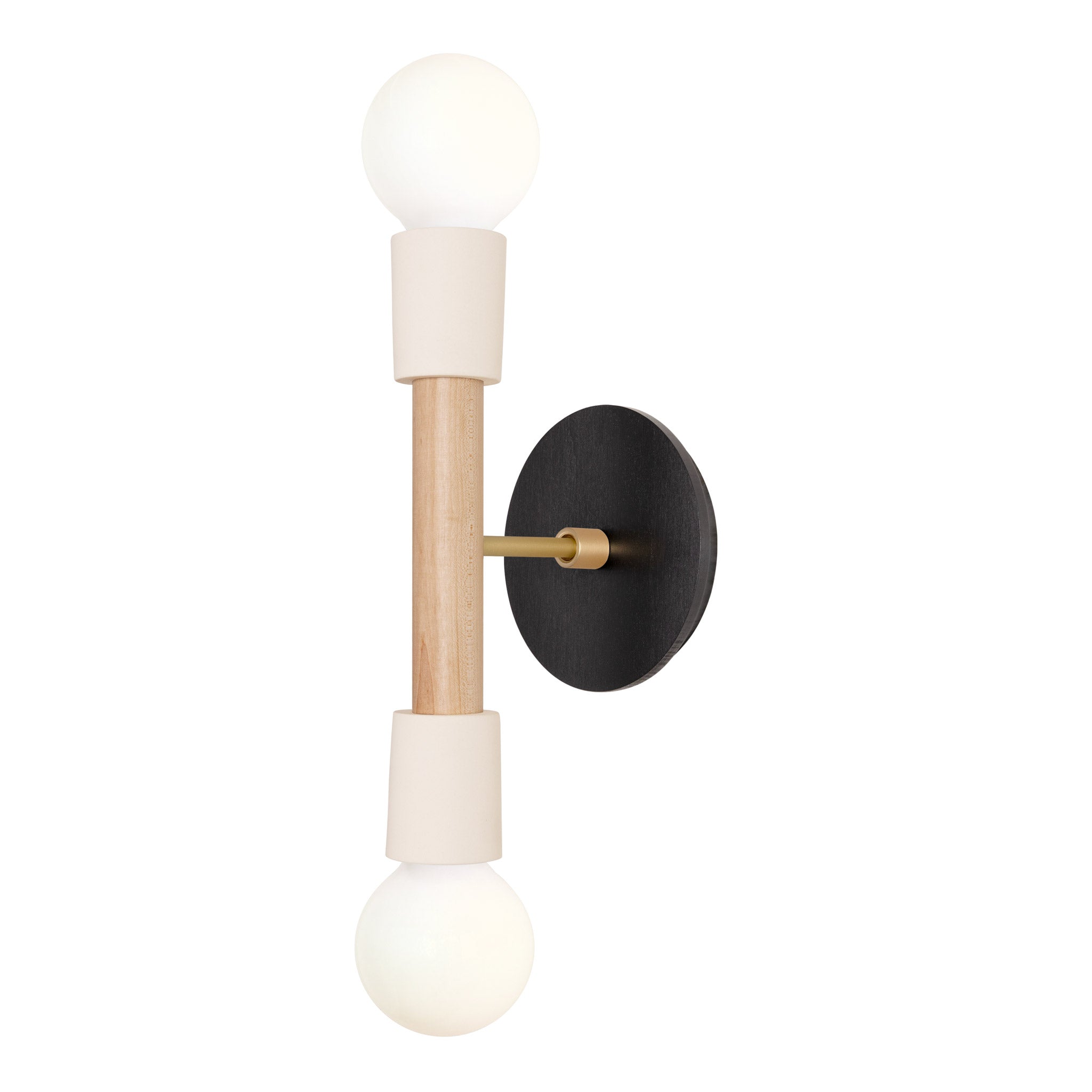 Bailey Sconce shown in Maple and Brass with a Black Stained Wood Canopy