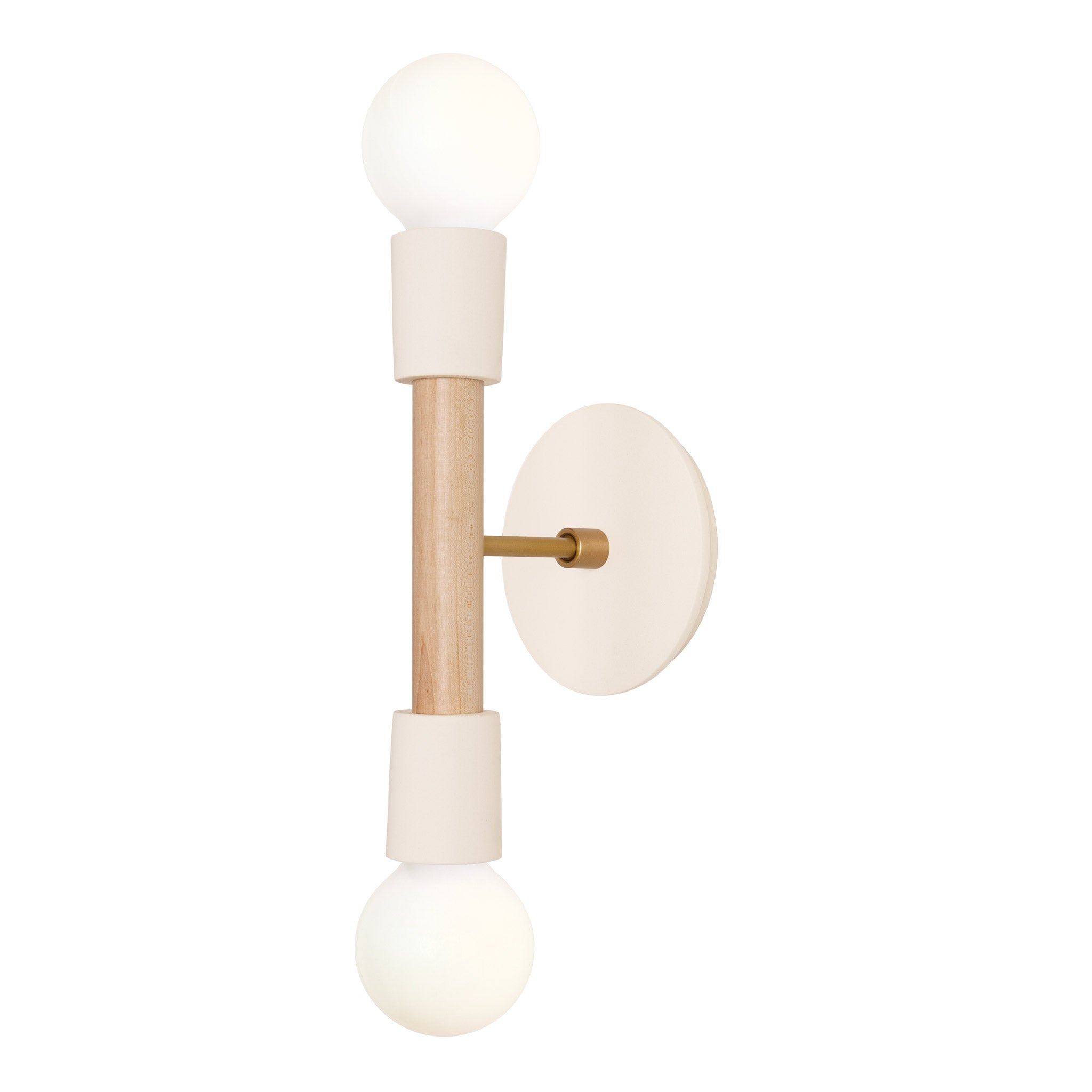 Bailey Sconce shown in Maple and Heirloom Brass with a Bone Ceramic Canopy