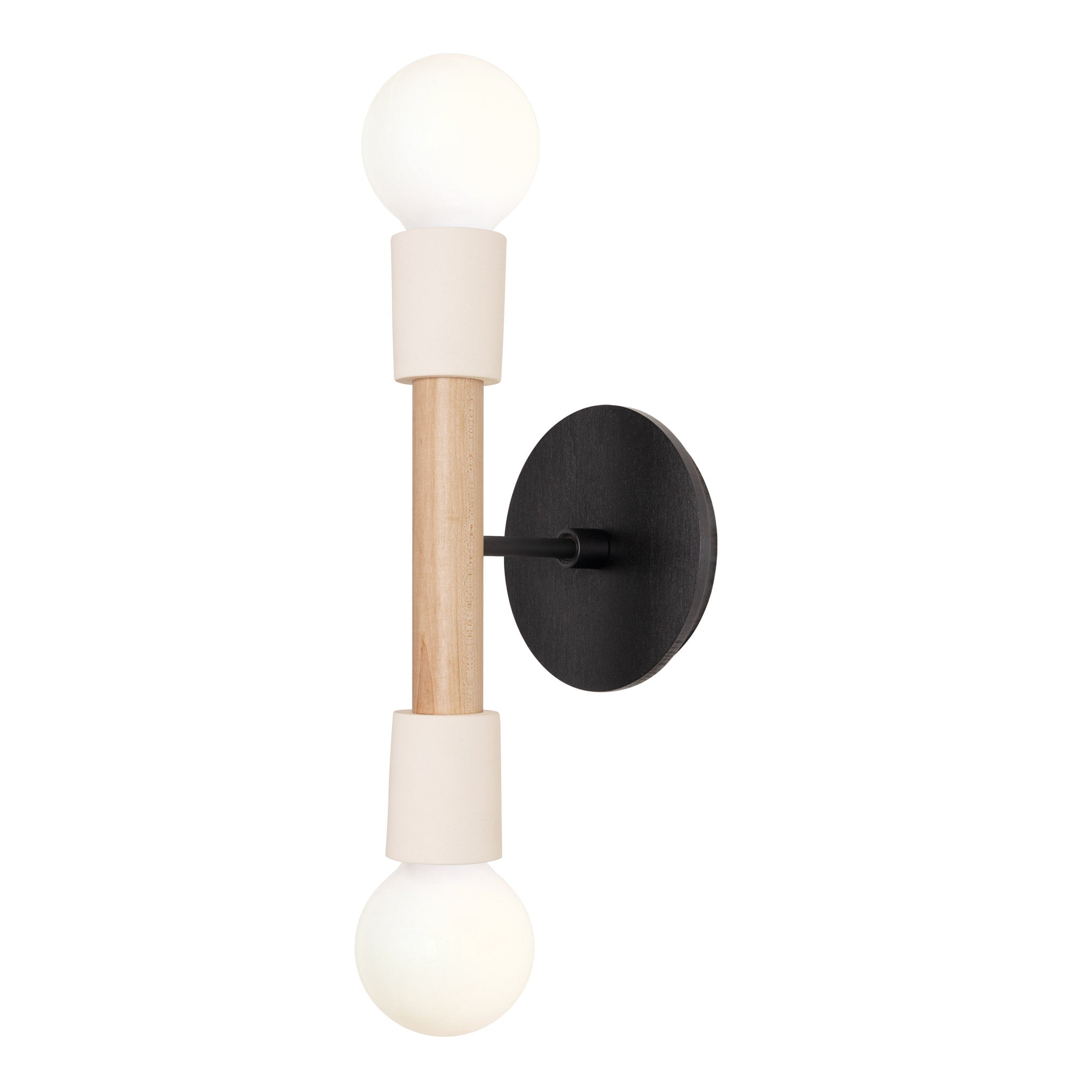 Bailey Sconce shown in Maple and Matte Black with a Black Stained Wood Canopy