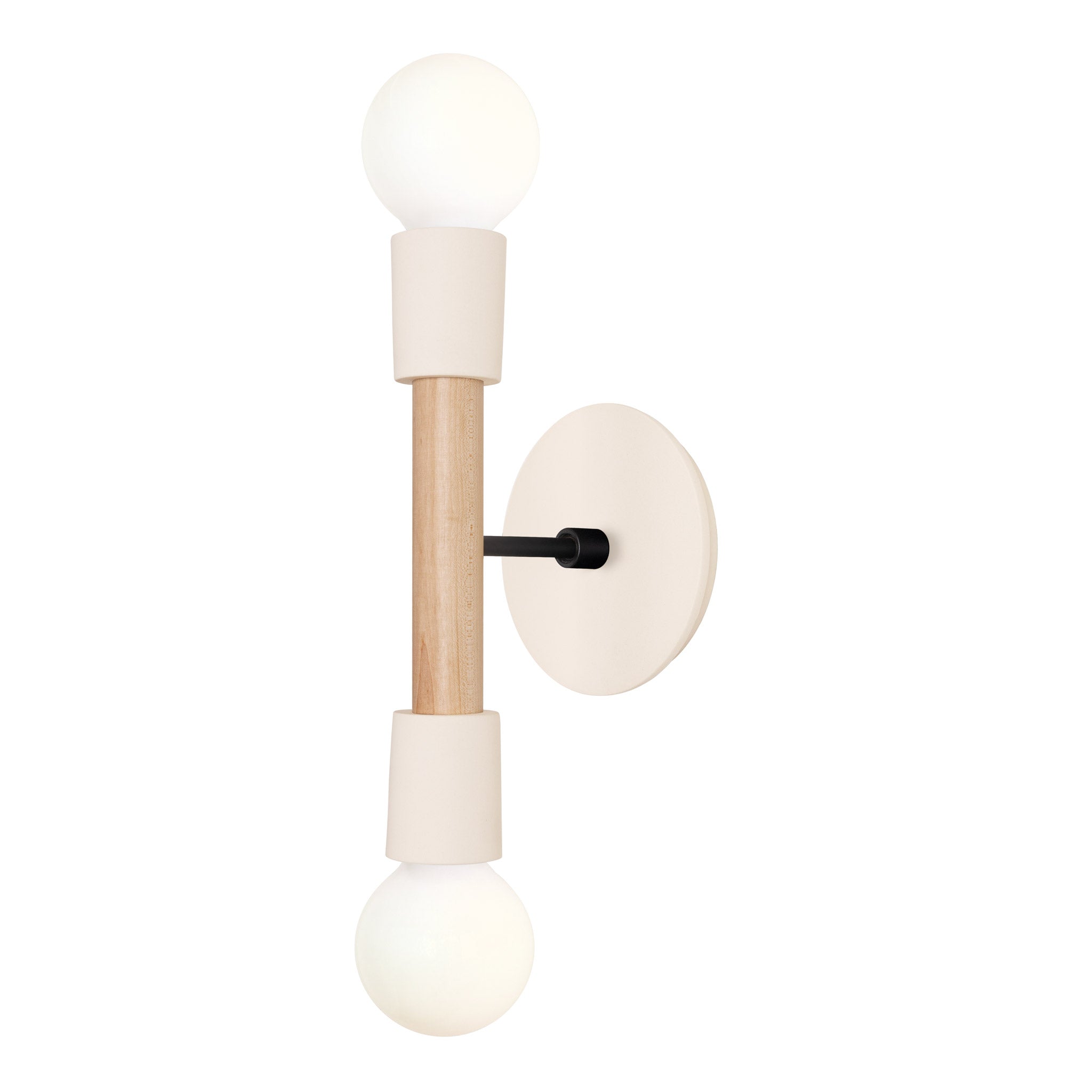 Bailey Sconce shown in Maple and Matte Black with a Bone Ceramic Canopy