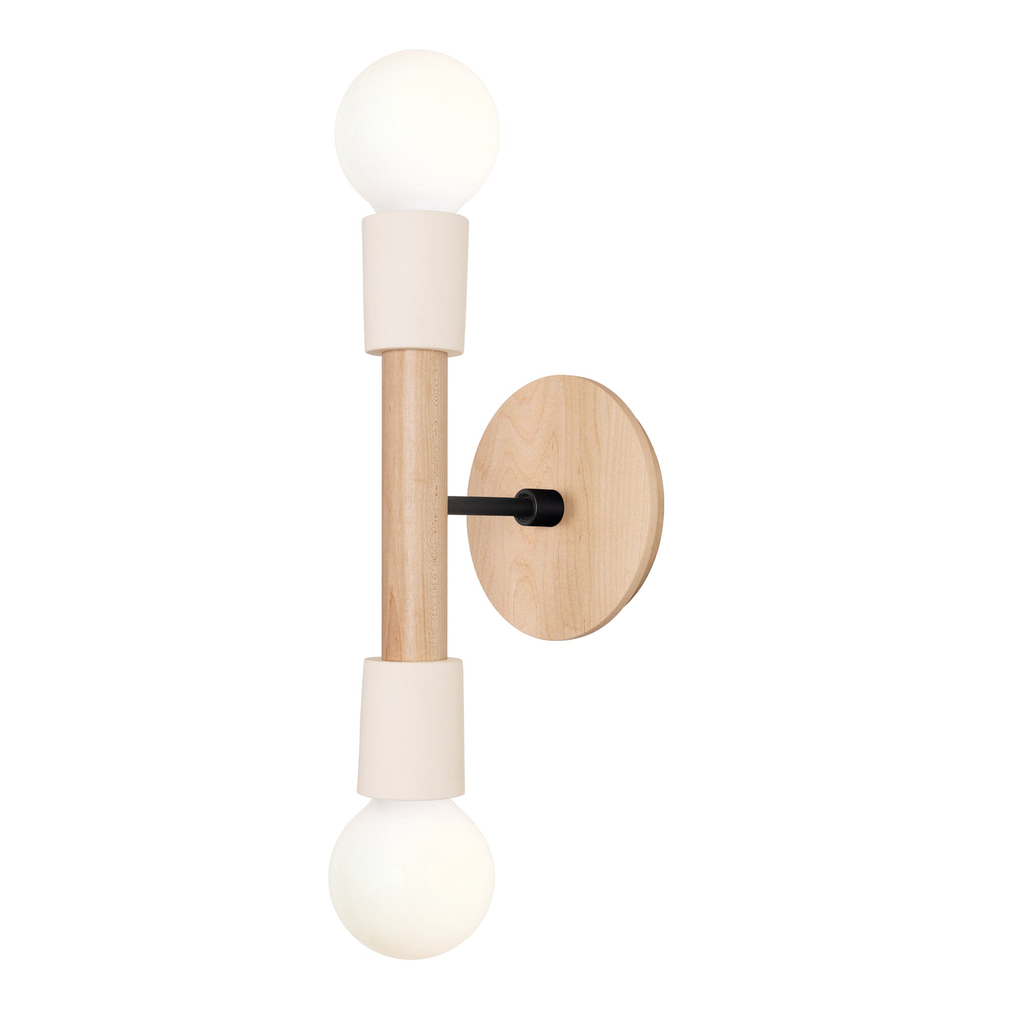 Bailey Sconce shown in Maple and Matte Black with a Maple Wood Canopy