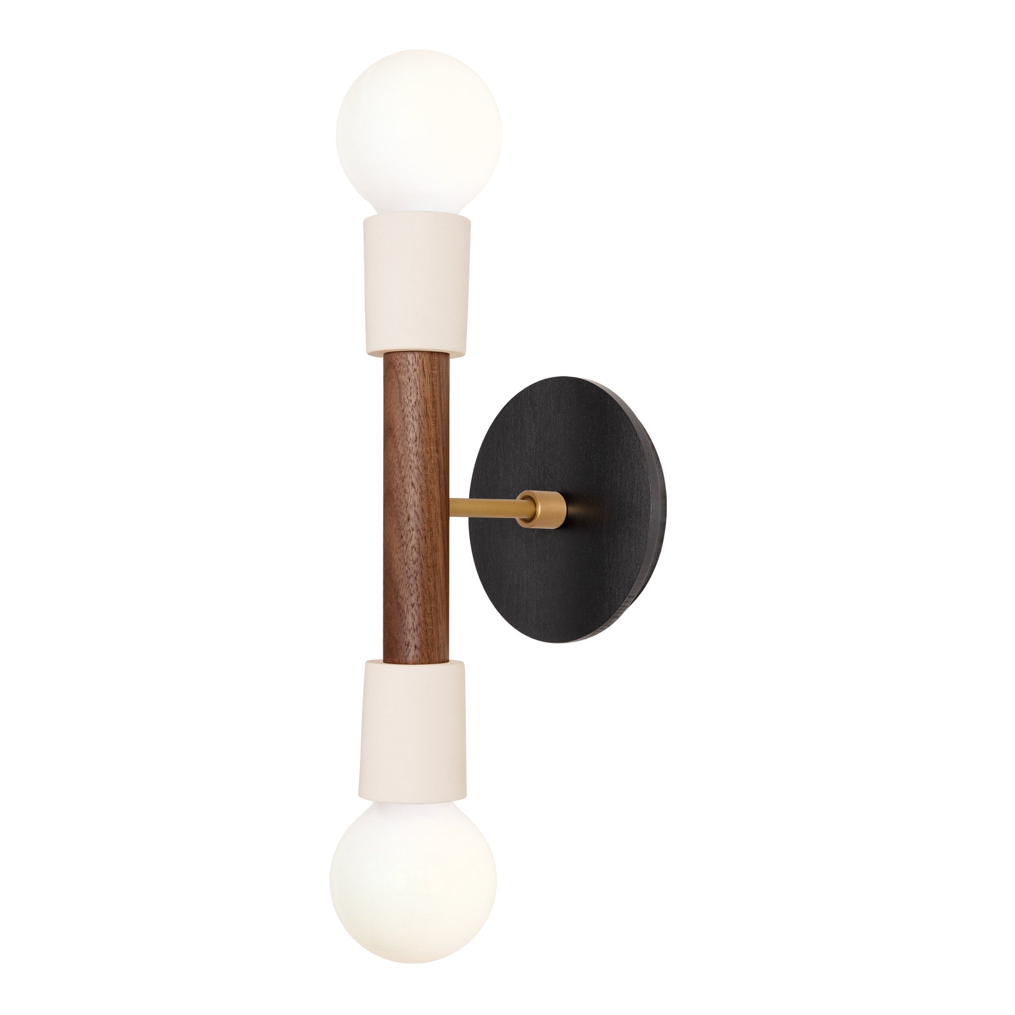Bailey Sconce shown in Walnut and Heirloom Brass with a Black Stained Wood Canopy