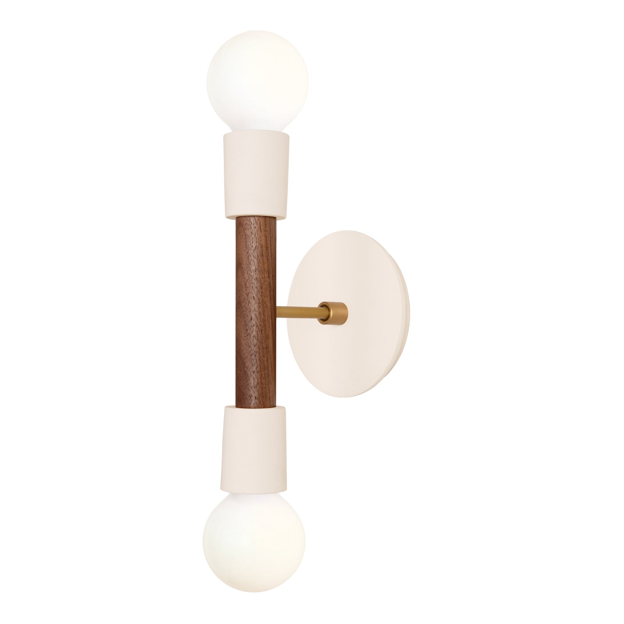 Bailey Sconce shown in Walnut and Heirloom Brass with a Bone Ceramic Canopy