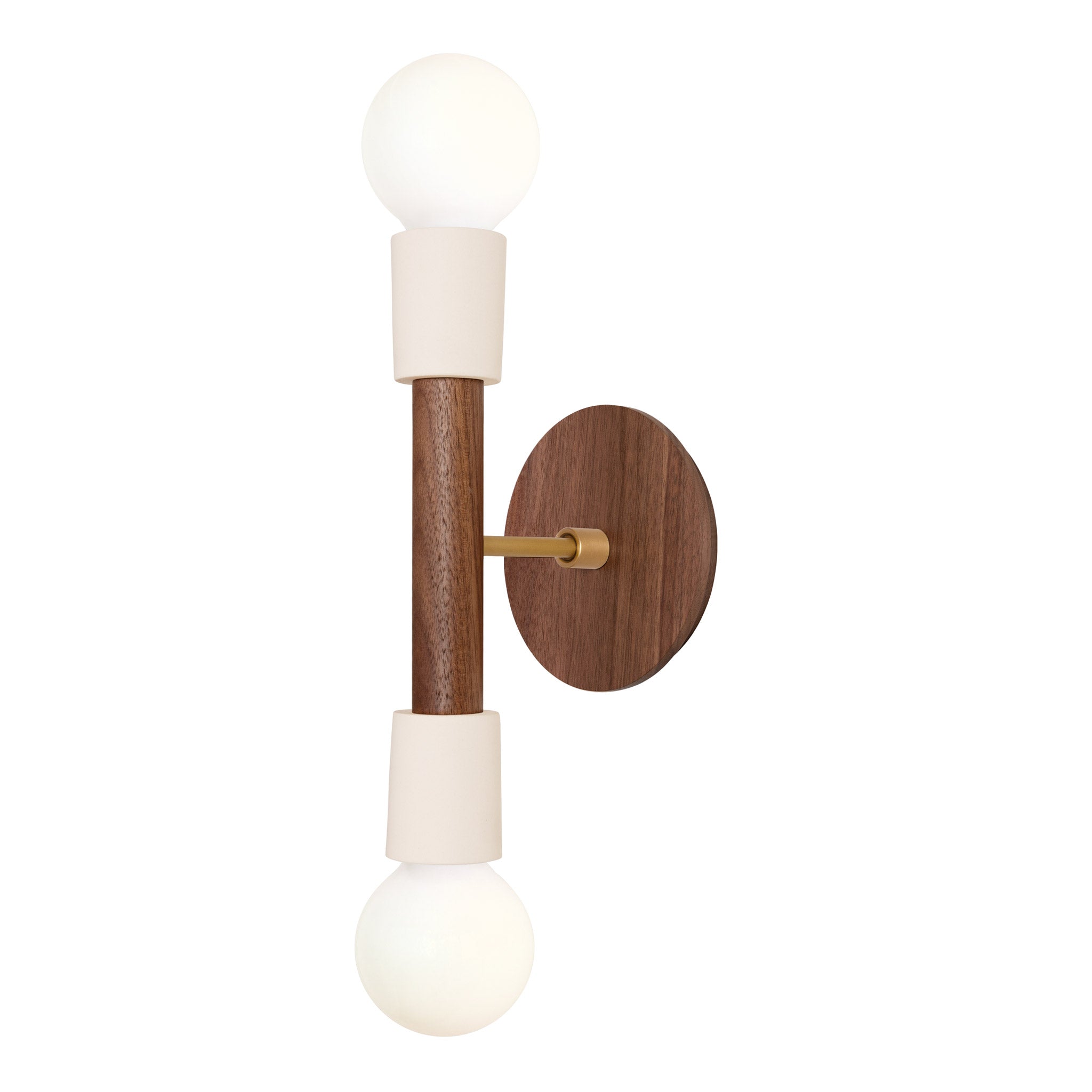 Bailey Sconce shown in Walnut and Heirloom Brass with a Walnut Wood Canopy