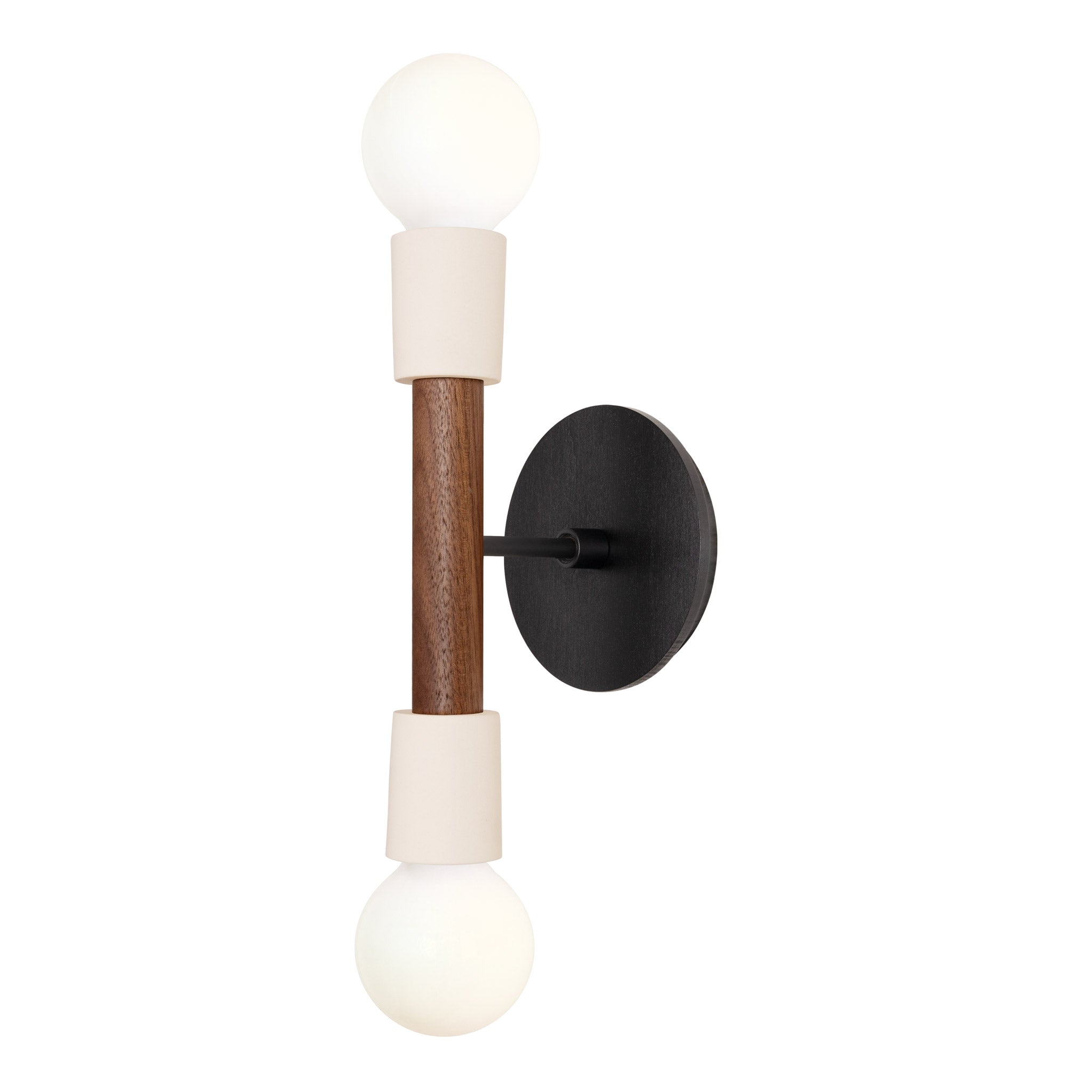 Bailey Sconce shown in Walnut and Matte Black with a Black Stained Wood Canopy