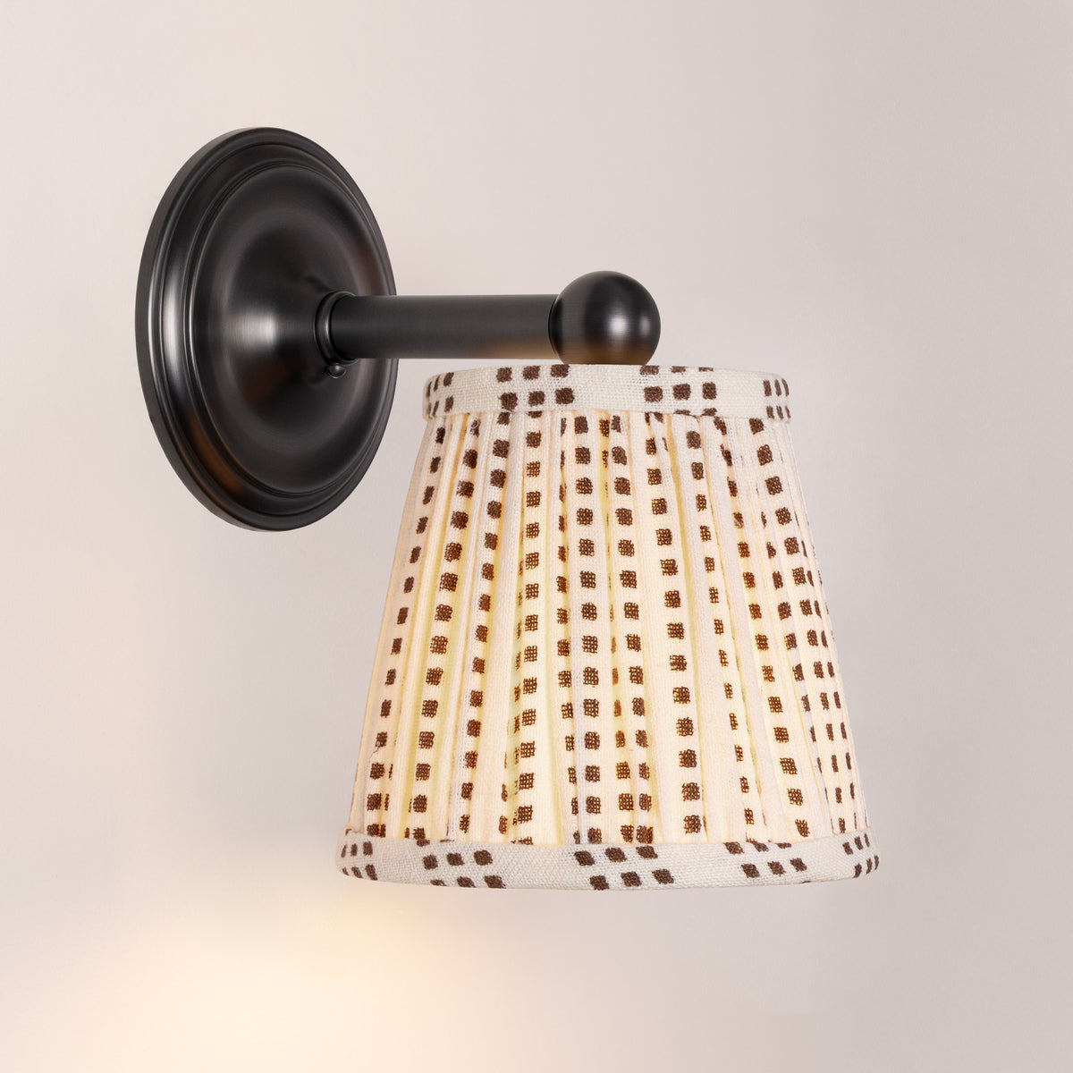 Cambridge Sconce shown in Graphite Patina with an Aspen Coco Shade