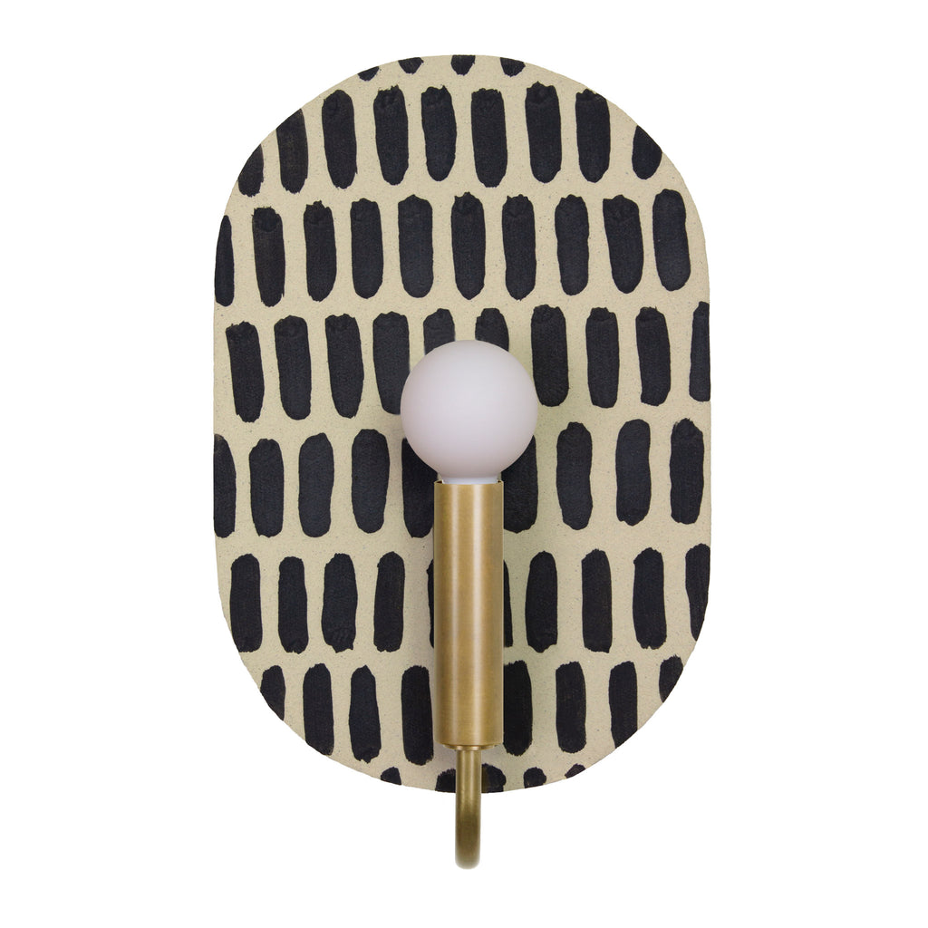 Concord ADA shown in Heirloom Brass with Black & Cream Dot Stripe ceramic