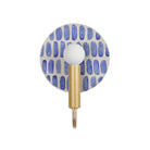 Edith ADA Sconce shown in Brass with a Blue Dot Stripe Ceramic Canopy