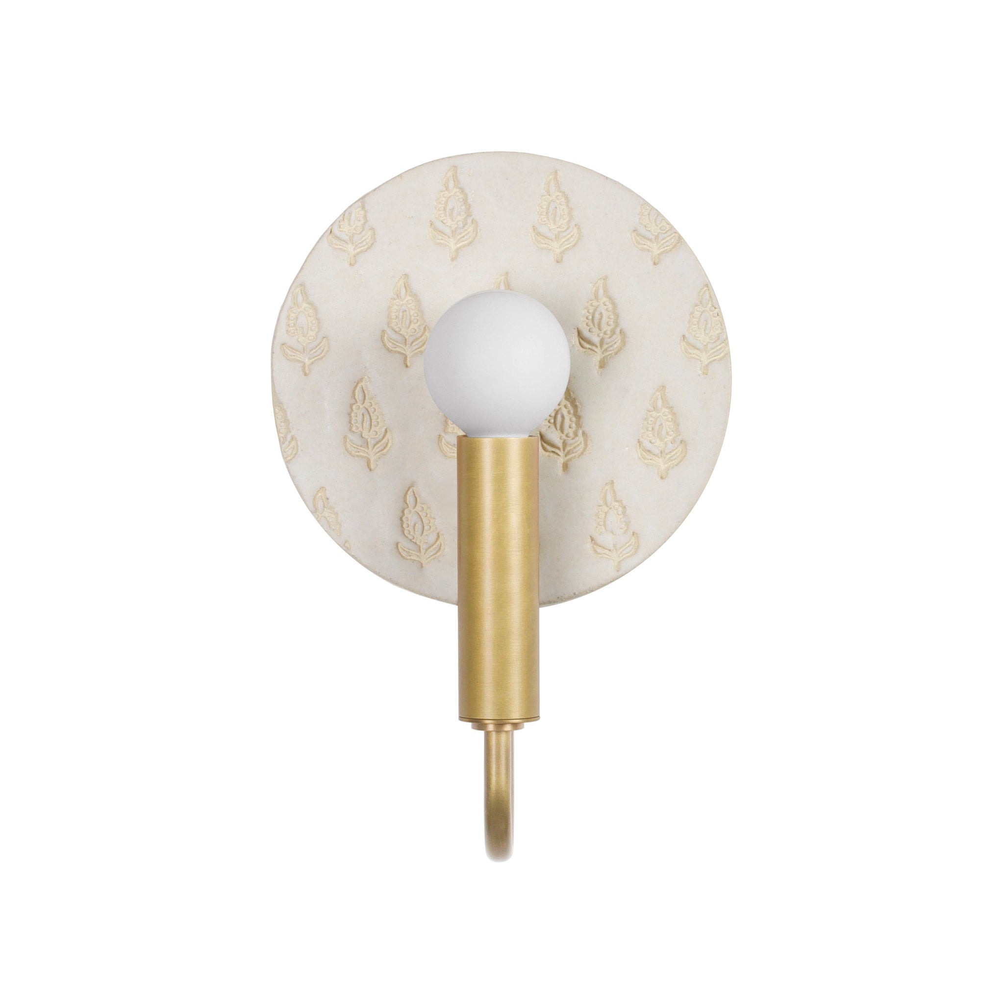 Edith ADA Sconce shown in Brass with a Natural White and Cream Floral Ceramic Canopy