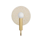Edith ADA Sconce shown in Brass with a Natural White and Cream Quilted Ceramic Canopy