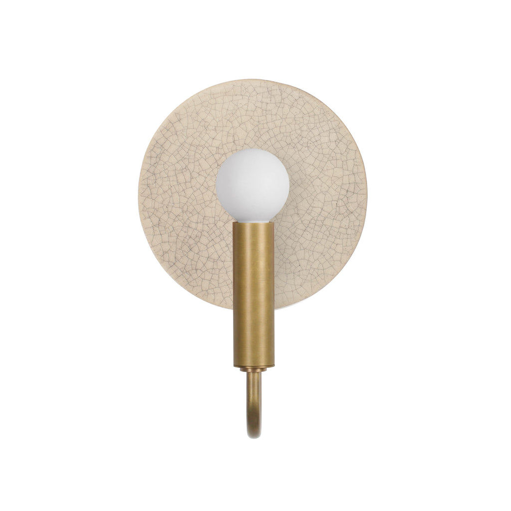 Edith ADA Sconce shown in Heirloom Brass with Gloss Crackle Glaze Ceramic