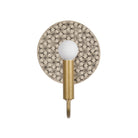 Edith ADA Sconce shown in Heirloom Brass with a Black and Cream Quilted Ceramic Canopy