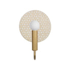 Edith ADA Sconce shown in Heirloom Brass with a Natural White and Cream Quilted Ceramic Canopy