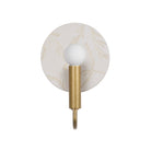 Edith ADA Sconce shown in Heirloom Brass with a Natural White Tanglewood Ceramic Canopy