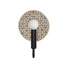 Edith ADA Sconce shown in Matte Black with a Black and Cream Quilted Ceramic Canopy