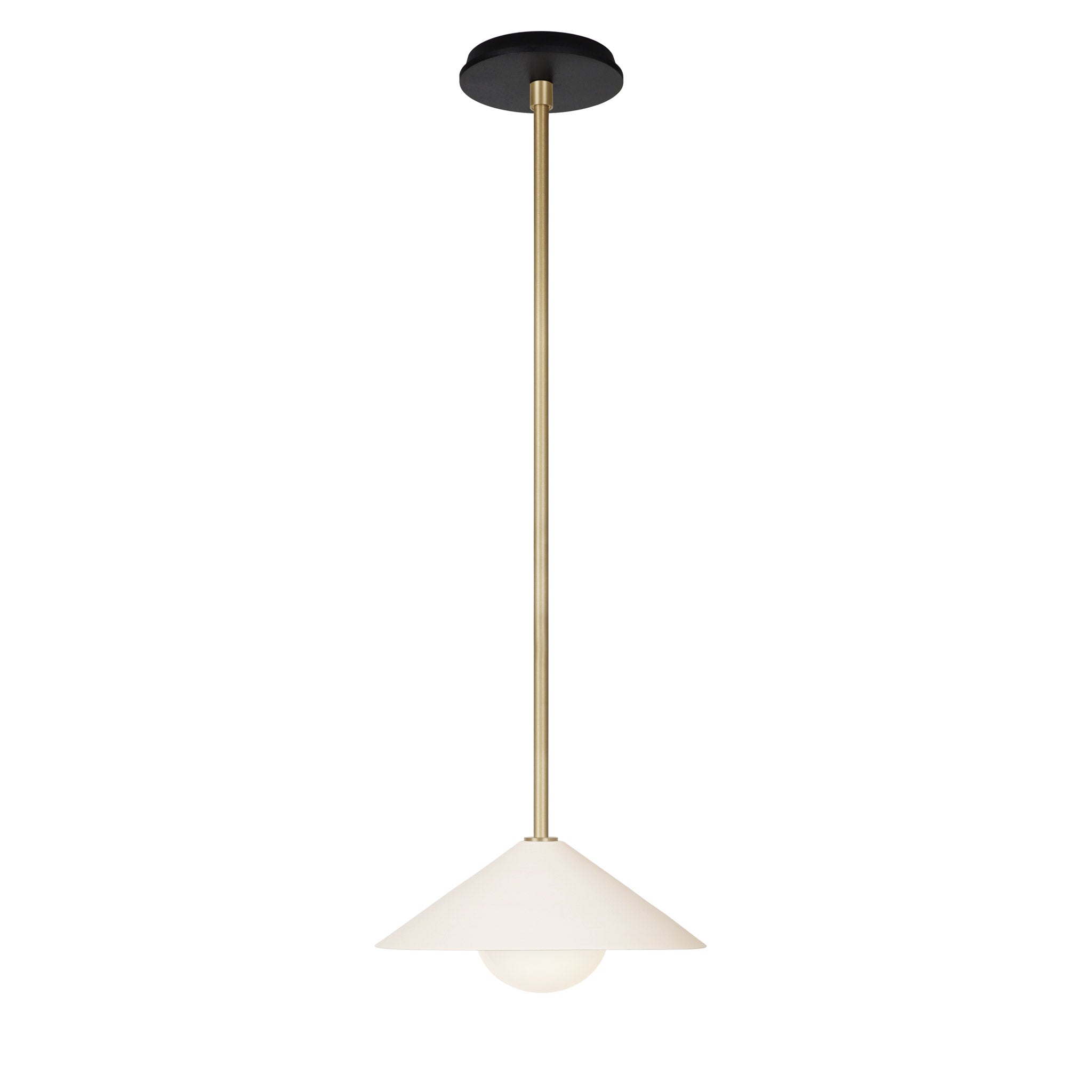 Elvia Pendant shown in Brass with a Black Stained Wood canopy