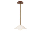 Elvia Pendant shown in Heirloom Brass with a Walnut Wood canopy