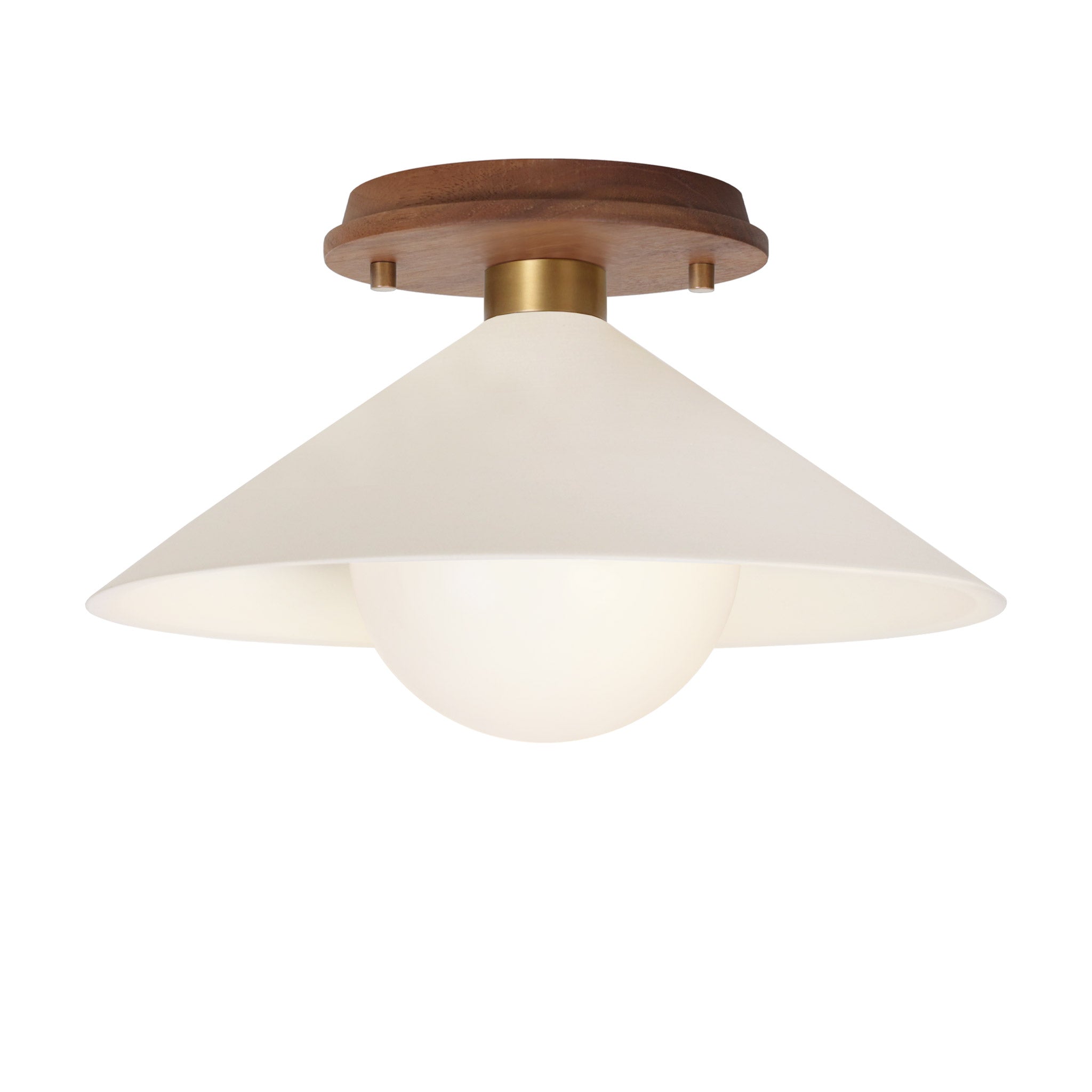 Elvia Surface shown in Heirloom Brass with a Walnut Wood canopy