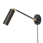 Fjord Spot Single Articulated shown in Matte Black and Brass with a Backplate Dimmer Switch and Black Cord