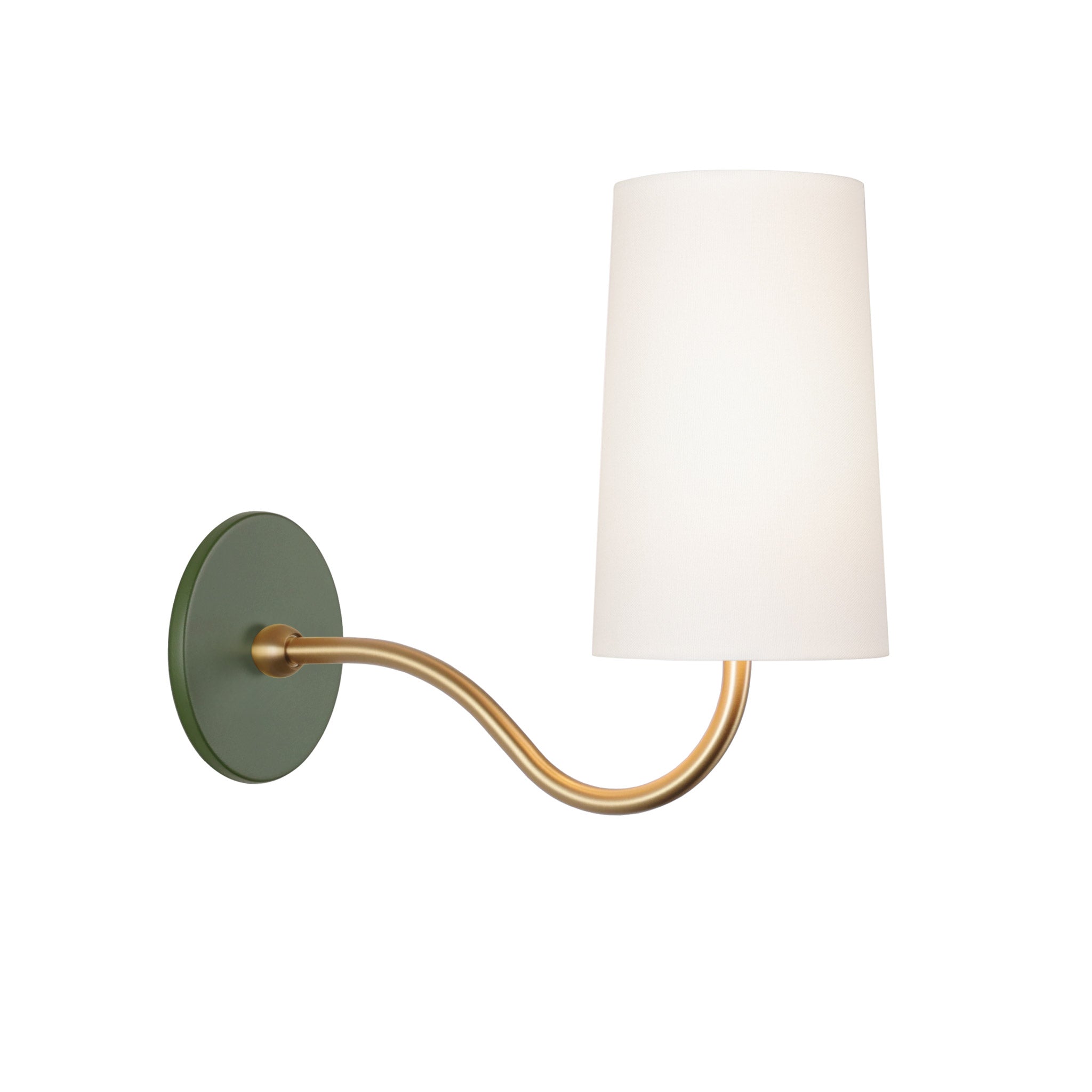 Genevieve Sconce shown in Heirloom Brass with a Secret Garden Green canopy