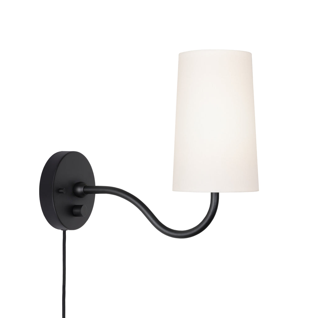 Genevieve Sconce shown in Matte Black with a Dimmer Switch and Black Cord