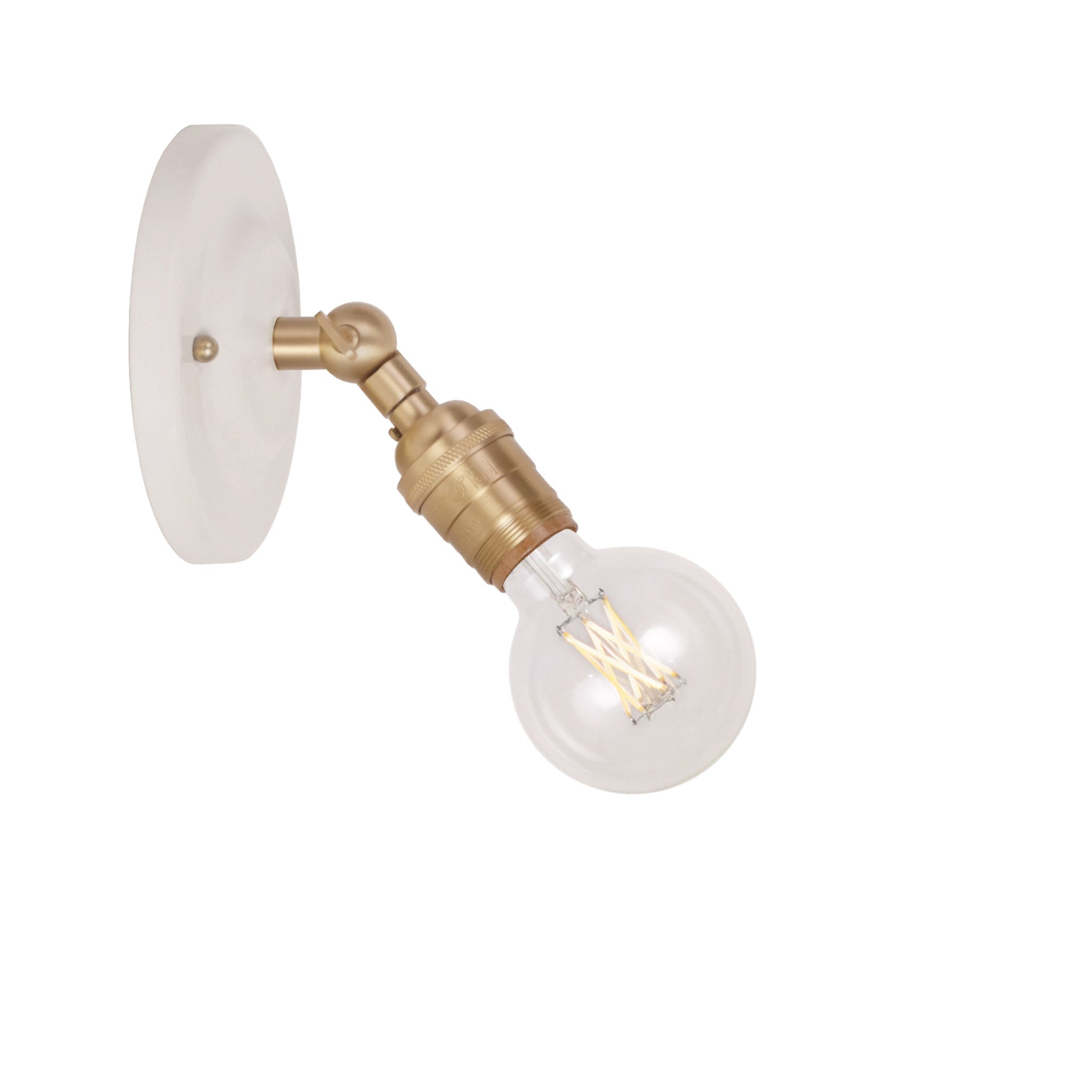Grace Flush Sconce shown in Brass with a Gloss White Ceramic canopy and no shade