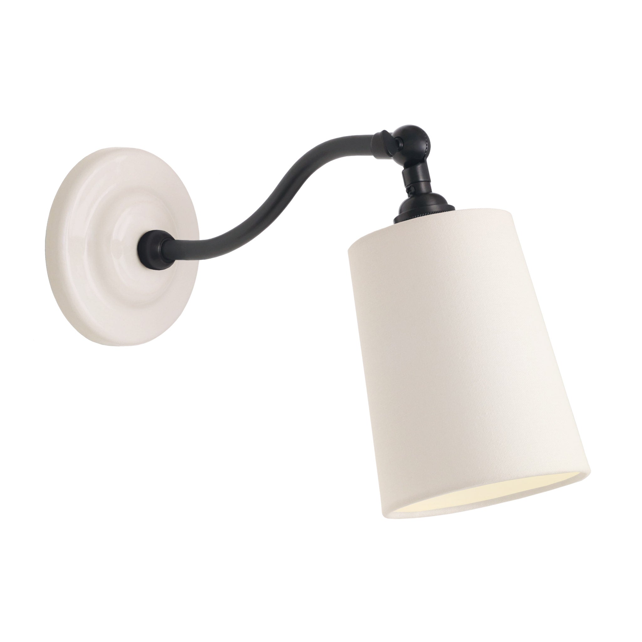 Grace Linen Sconce shown in Graphite Patina with a Gloss White Ceramic canopy