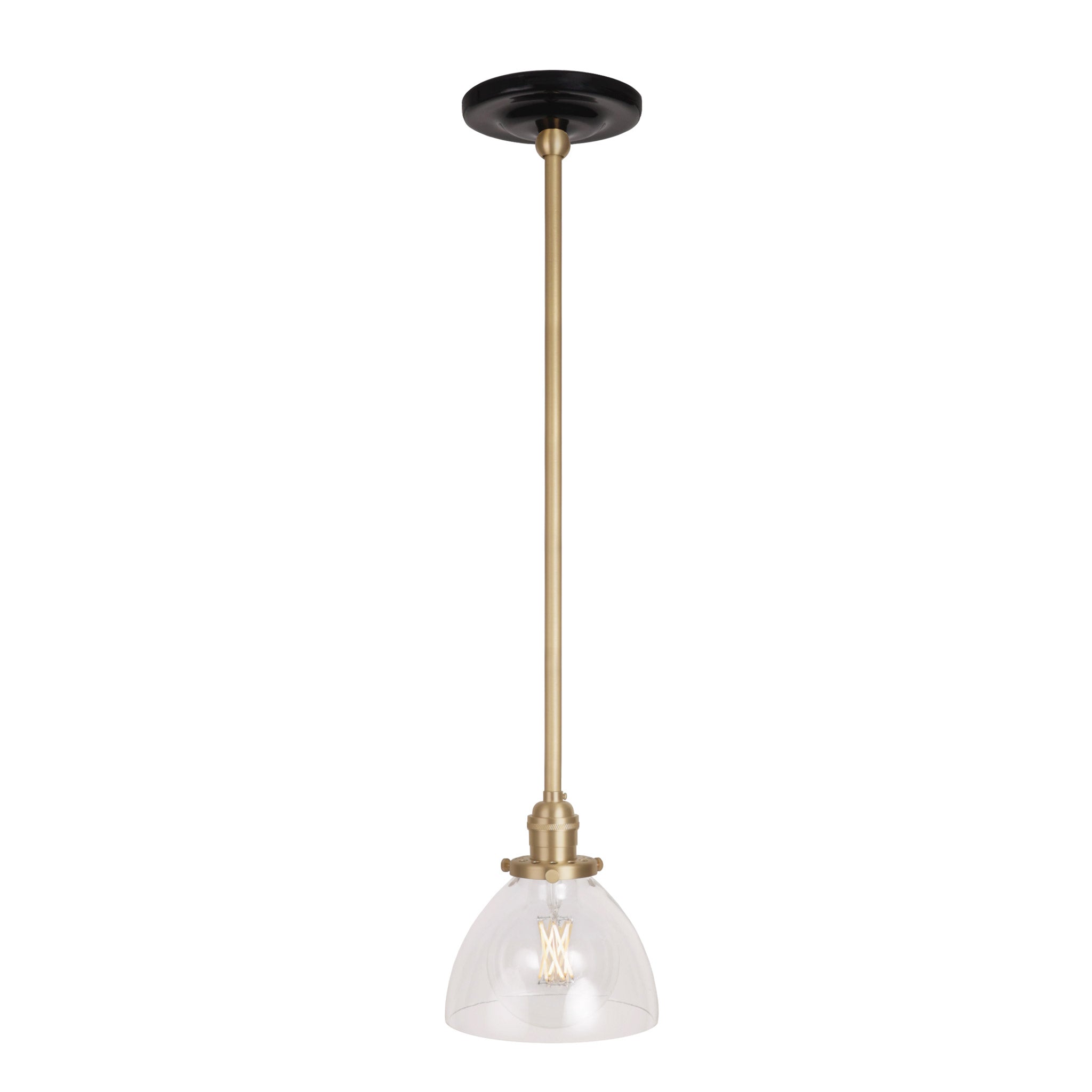 Grace Rod Pendant shown in Brass with a Gloss Black Ceramic canopy