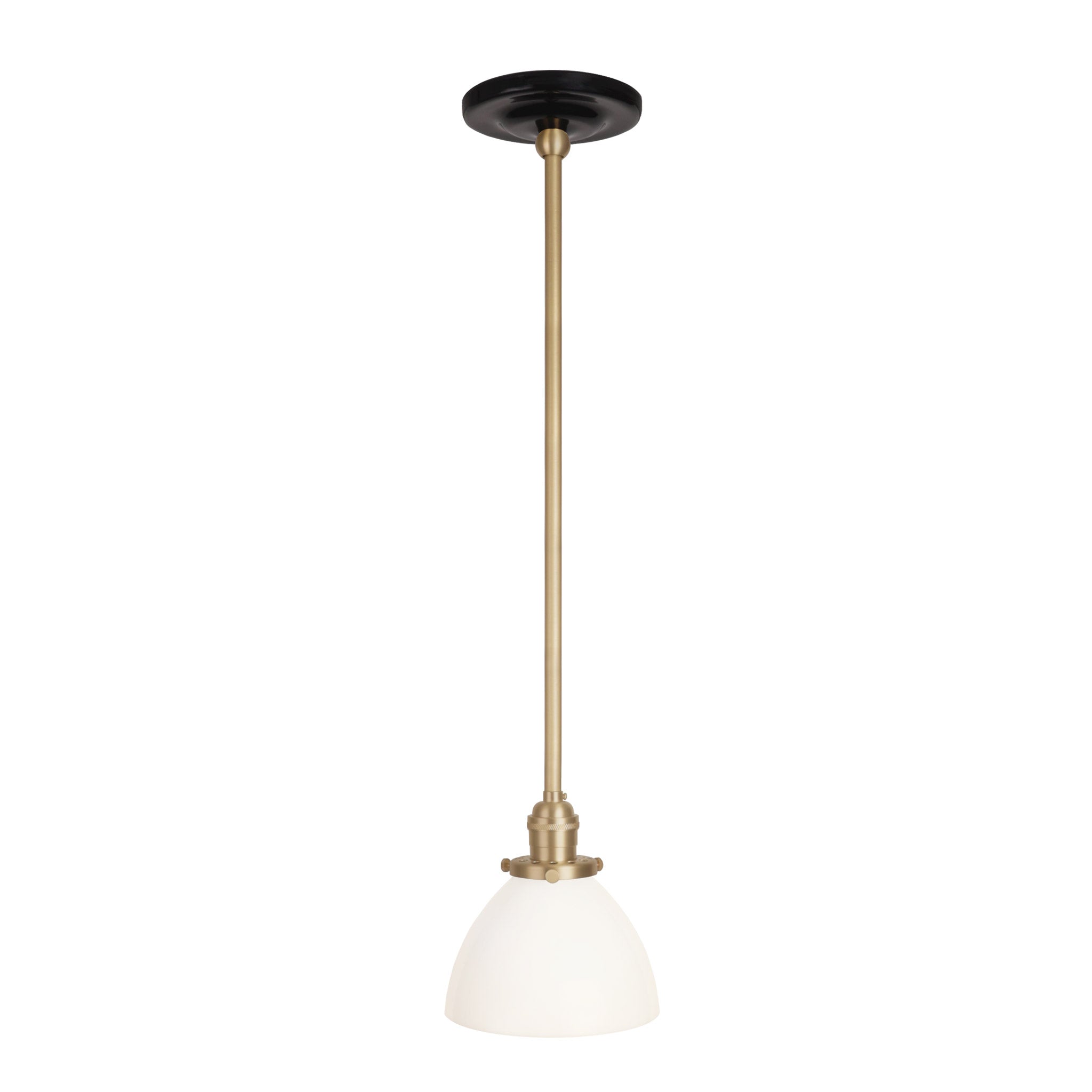 Grace Rod Pendant shown in Brass with a Gloss Black Ceramic canopy