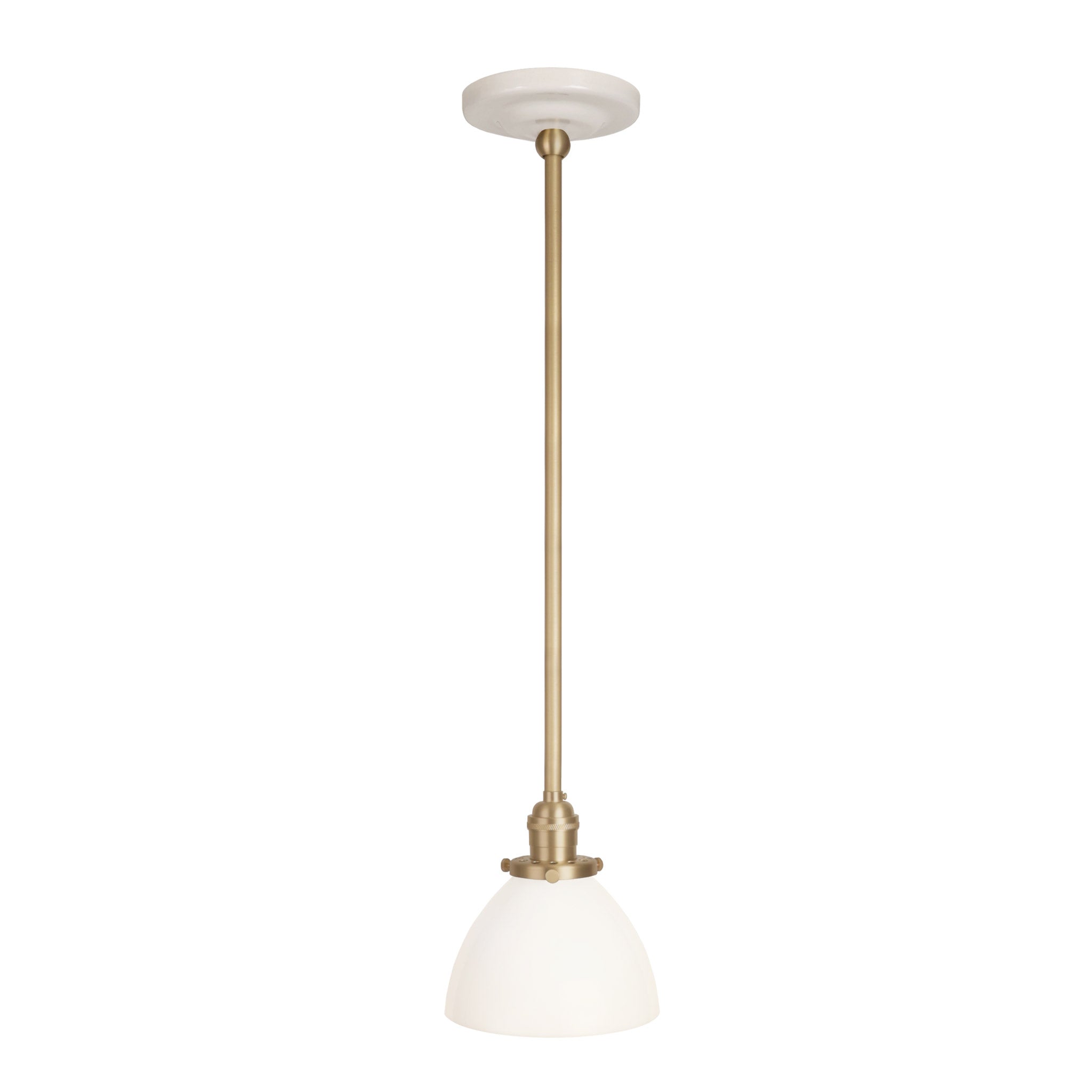 Grace Rod Pendant shown in Brass with a Gloss White Ceramic canopy