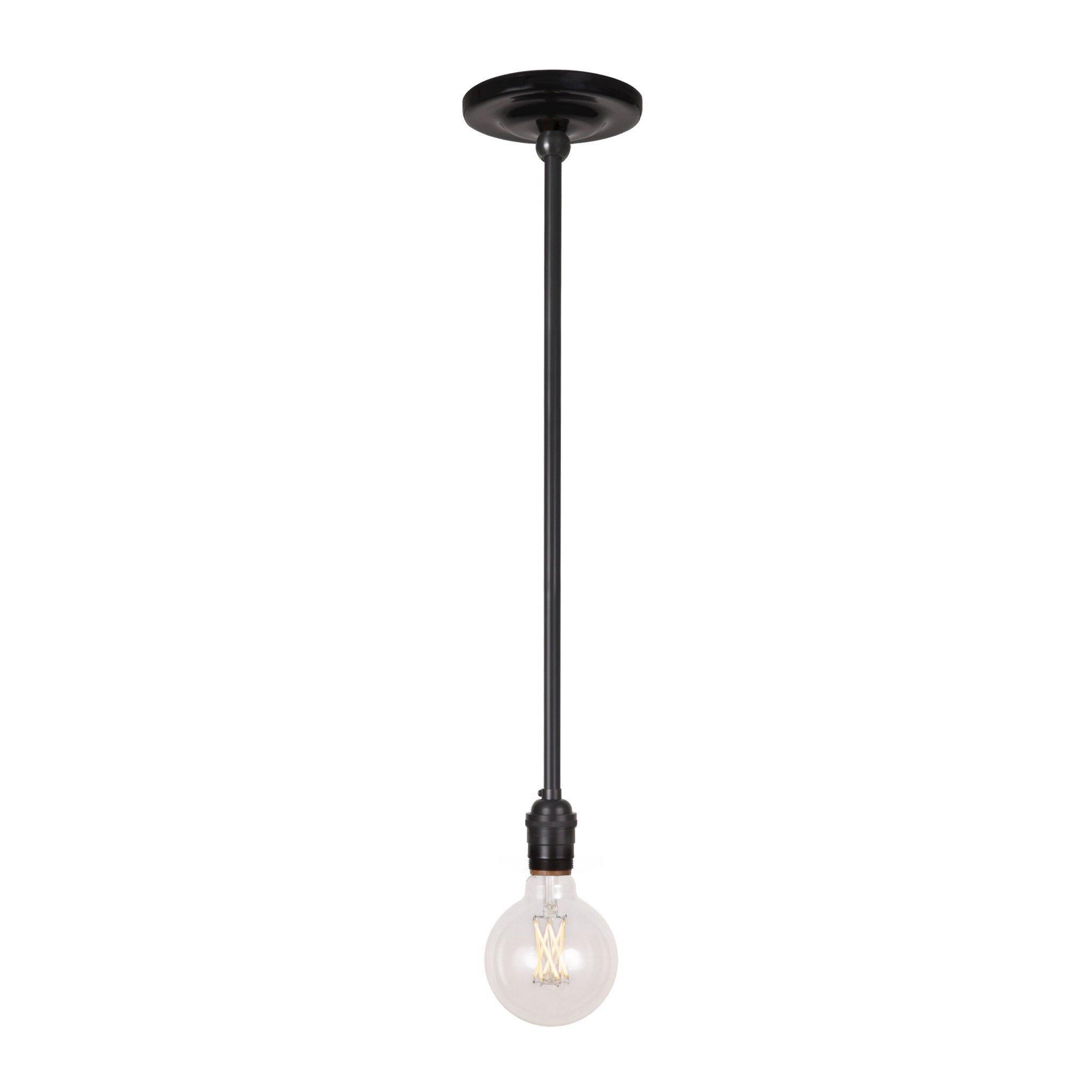 Grace Rod Pendant shown in Graphite Patina with a Gloss Black Ceramic canopy