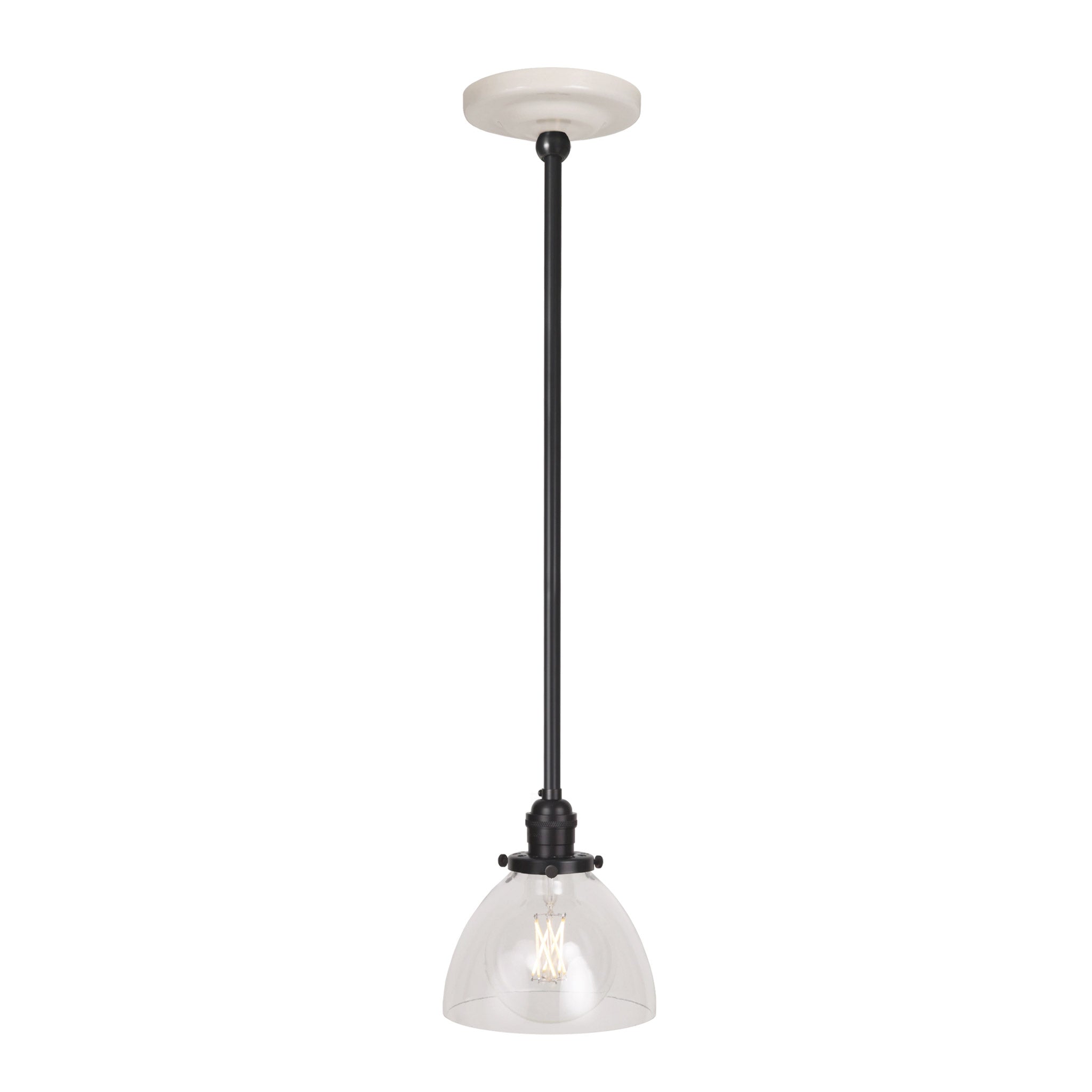 Grace Rod Pendant shown in Graphite Patina with a Gloss White Ceramic canopy