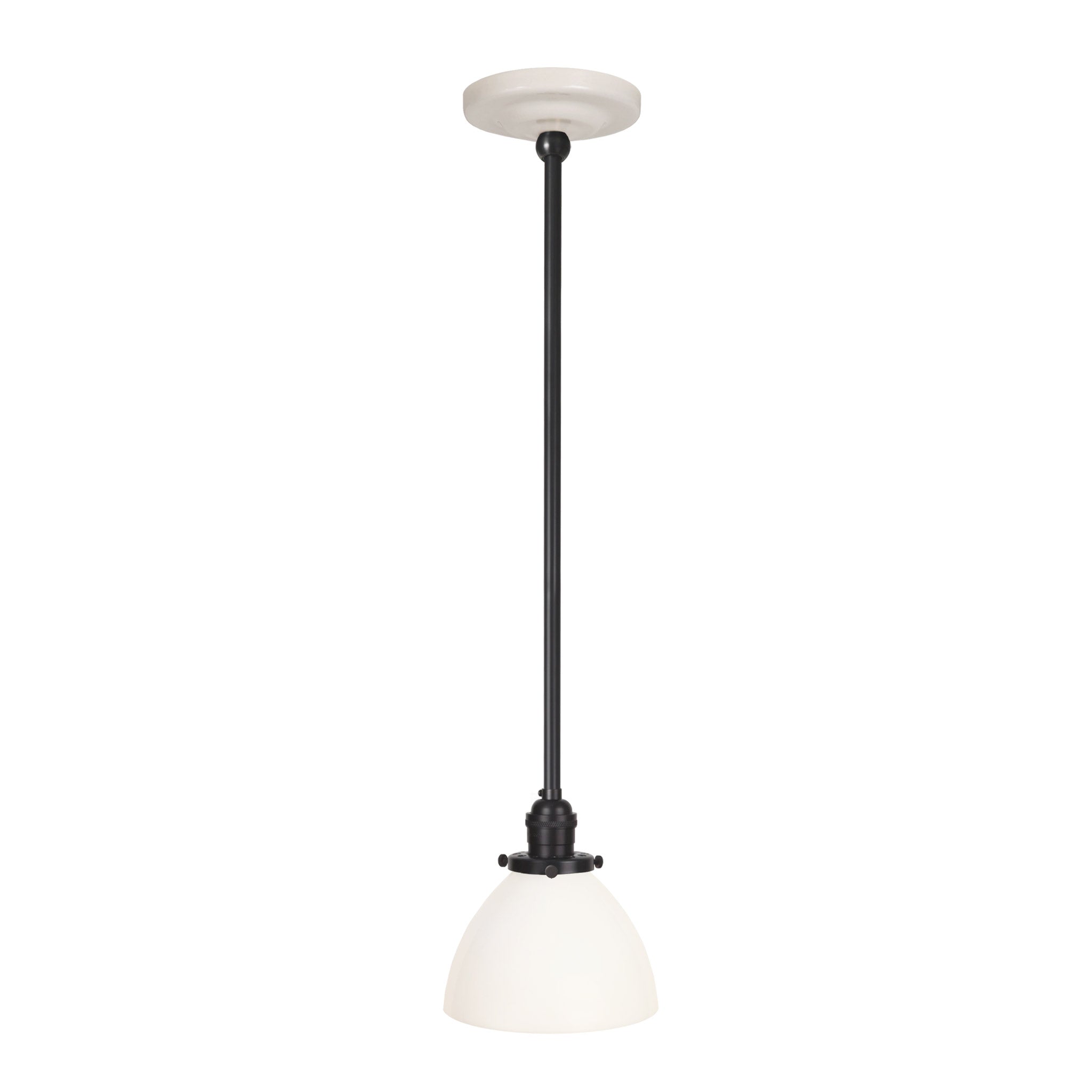 Grace Rod Pendant shown in Graphite Patina with a Gloss White Ceramic canopy