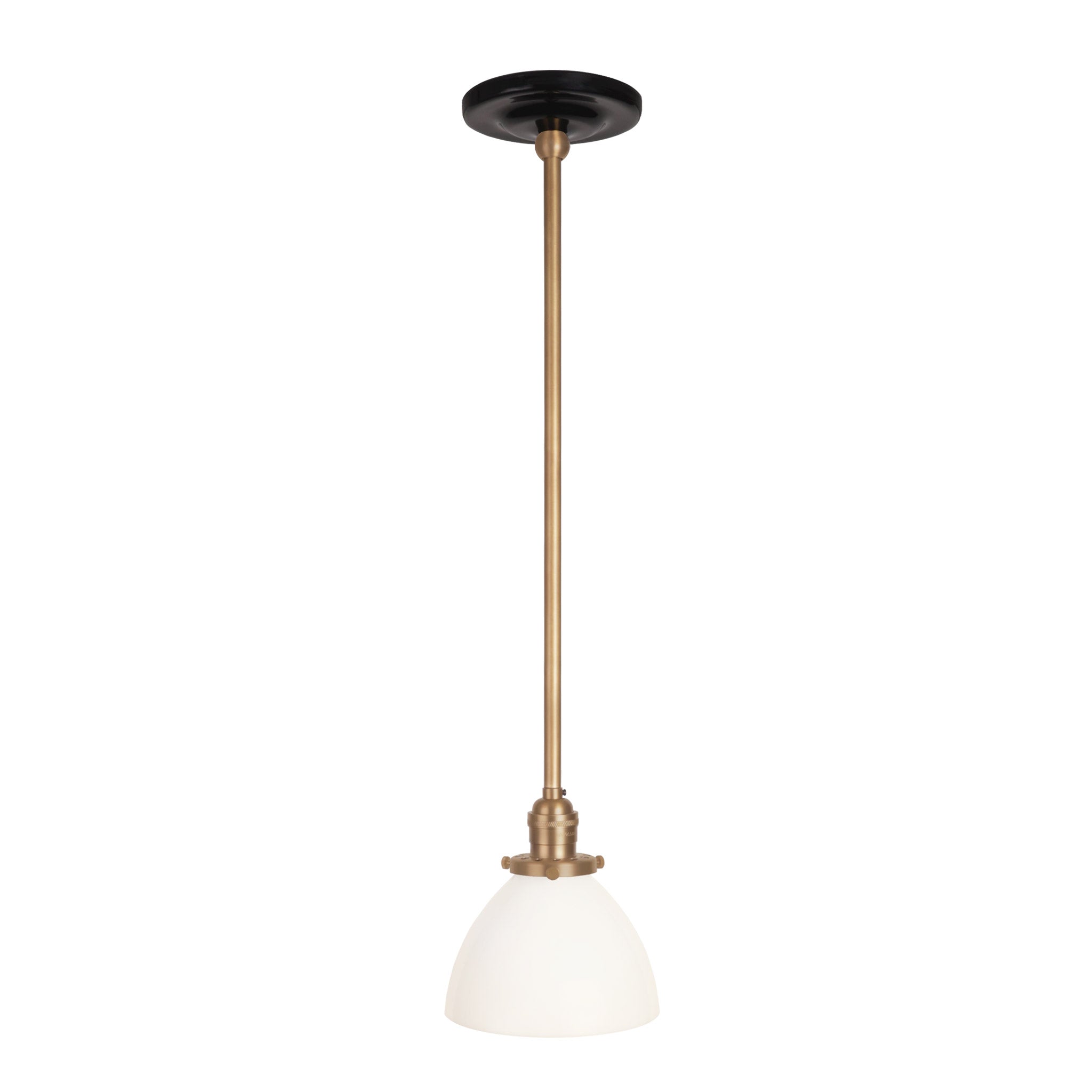 Grace Rod Pendant shown in Heirloom Brass with a Gloss Black Ceramic canopy