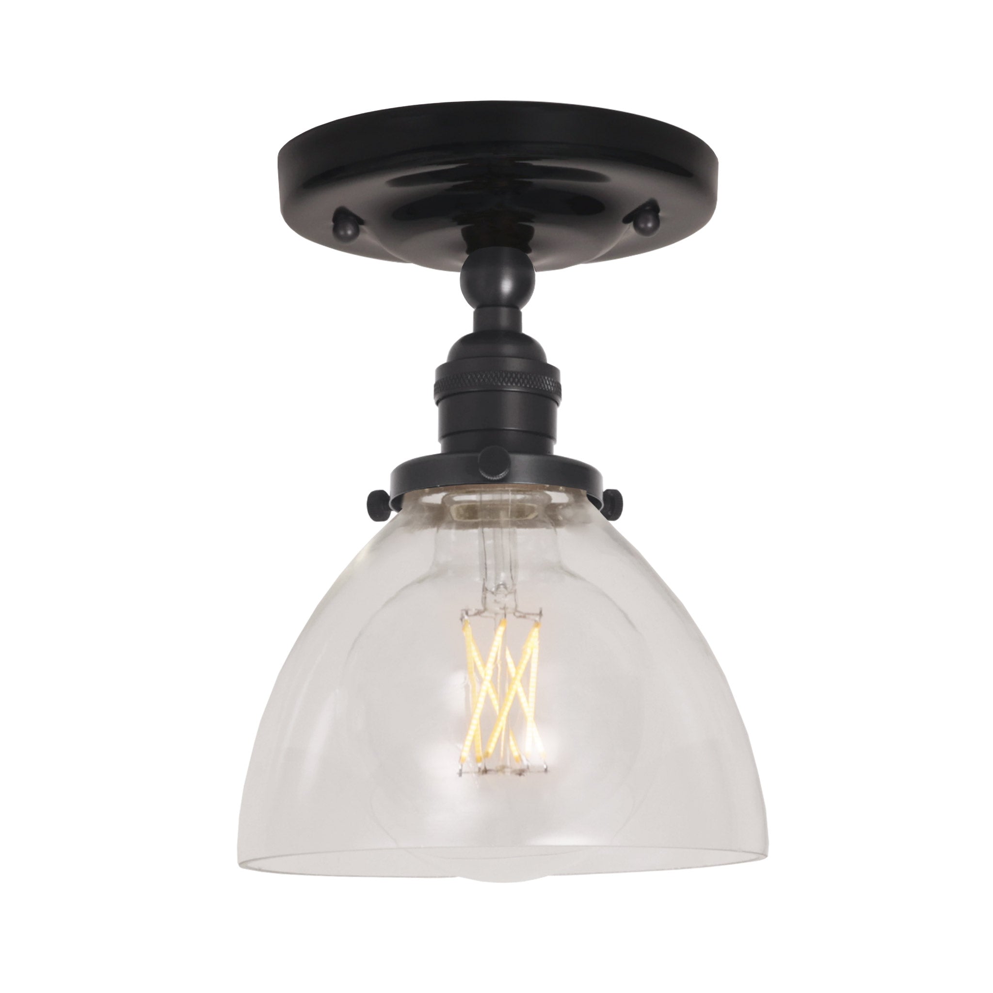 Grace Surface shown in Graphite Patina with a Gloss Black Ceramic canopy and Clear Glass shade