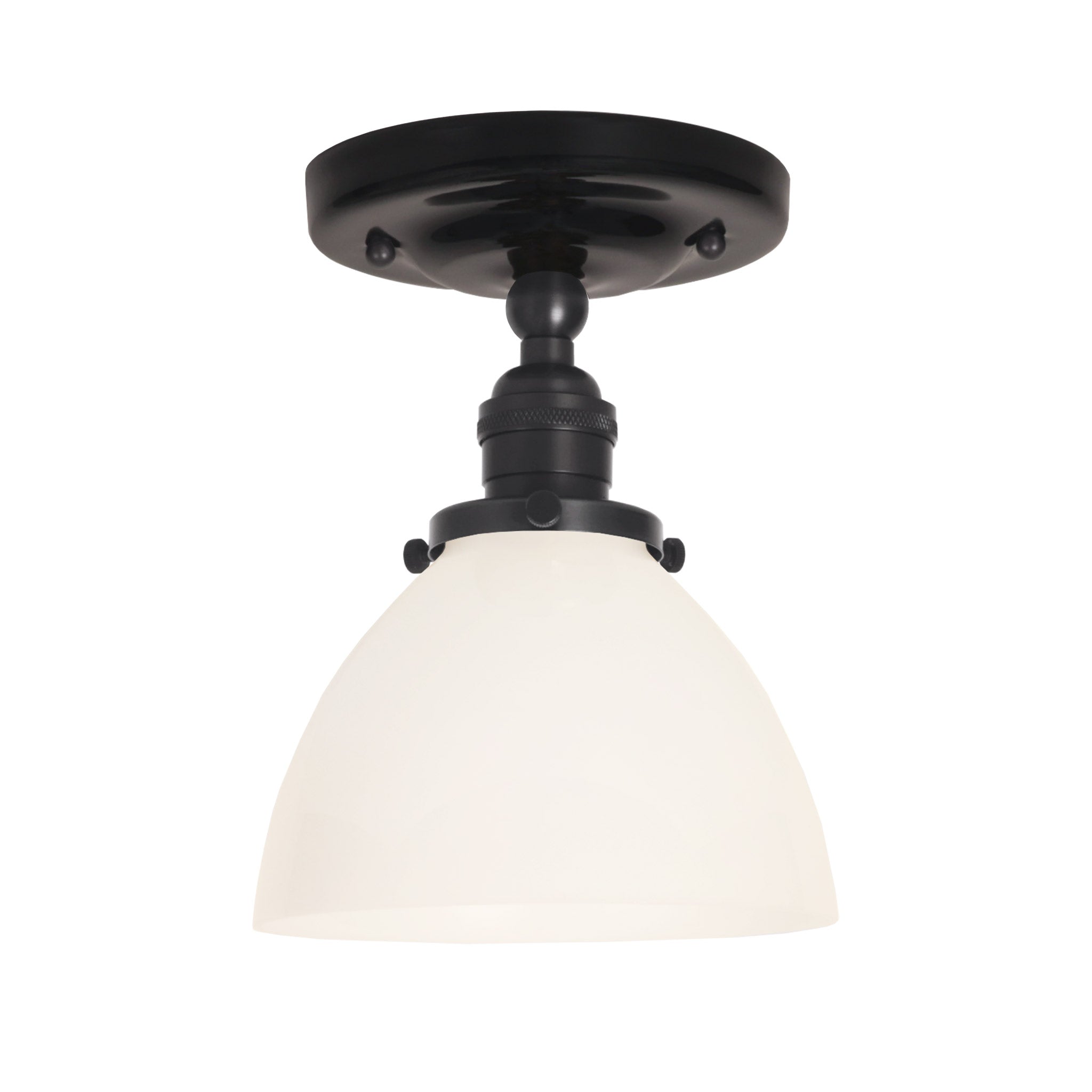 Grace Surface shown in Graphite Patina with a Gloss Black Ceramic canopy and an Opal Glass shade