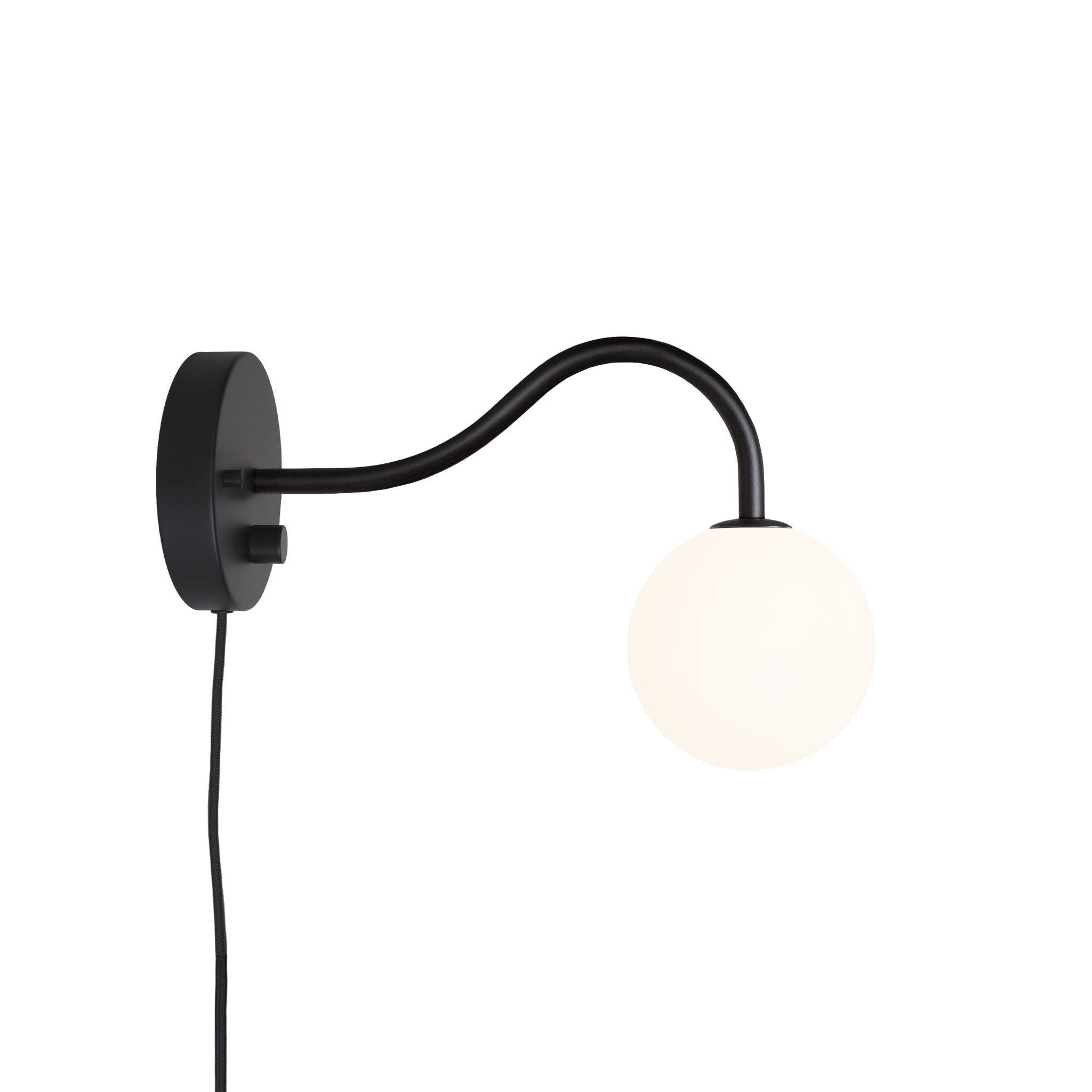 Josephine Petite Sconce shown in Matte Black with a Backplate Dimmer Switch and Black Cord